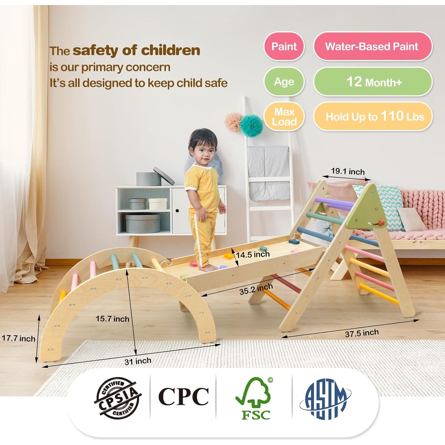 Conjunto Triángulo Pikler LOL-FUN 5 en 1 para Niños 1-3 Años