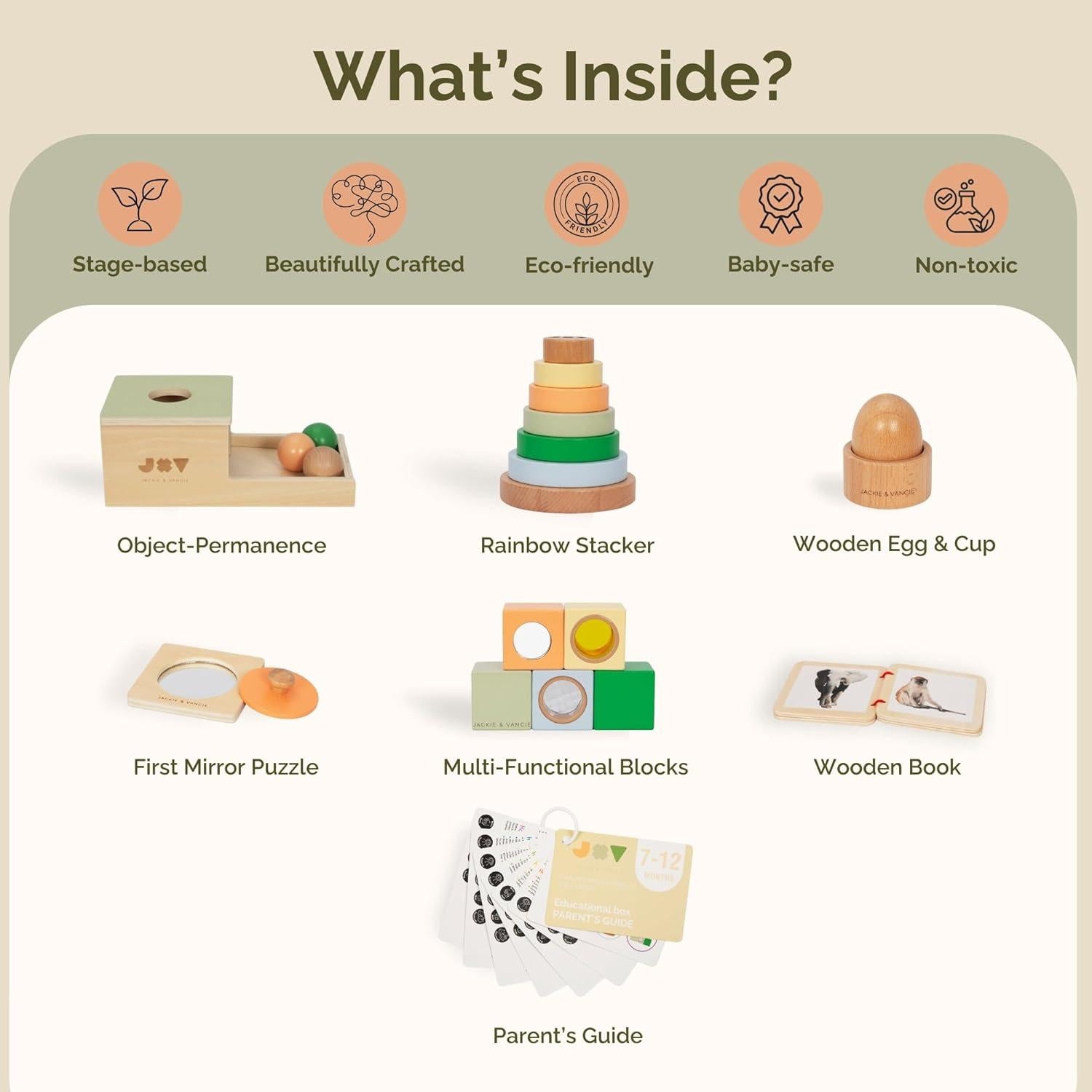 Juguetes Montessori Jackie & Vancie 6 en 1 para Bebés 7-12 Meses