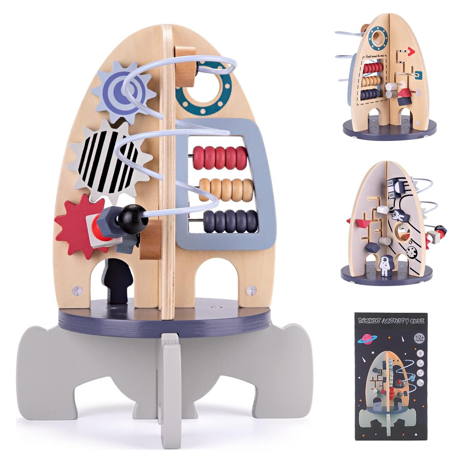 Cubo de Actividades de Madera Cohete Wdmiya para Bebés 1 Año