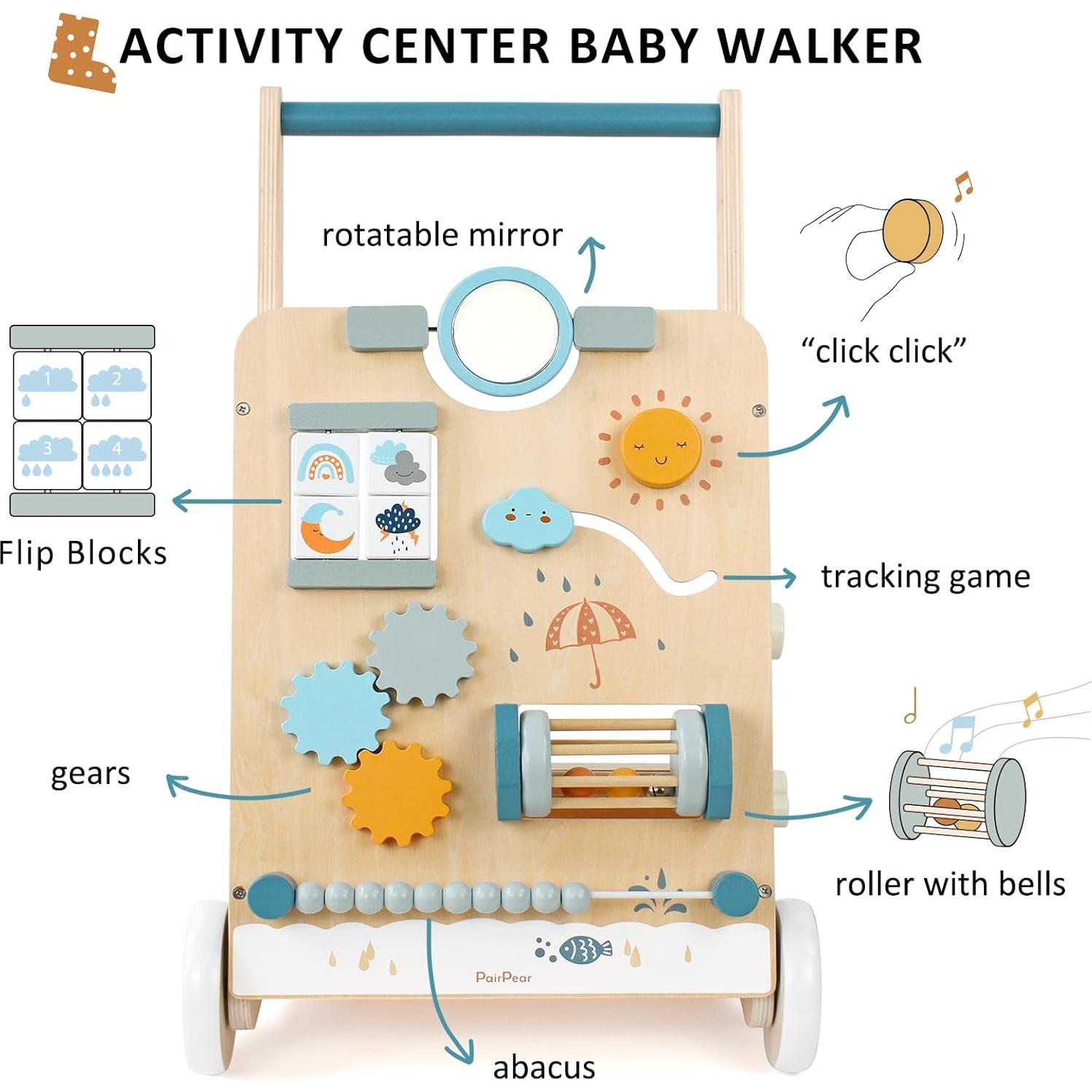 Andador de Madera PairPear con Centro de Actividades 34.3x33x55.9cm