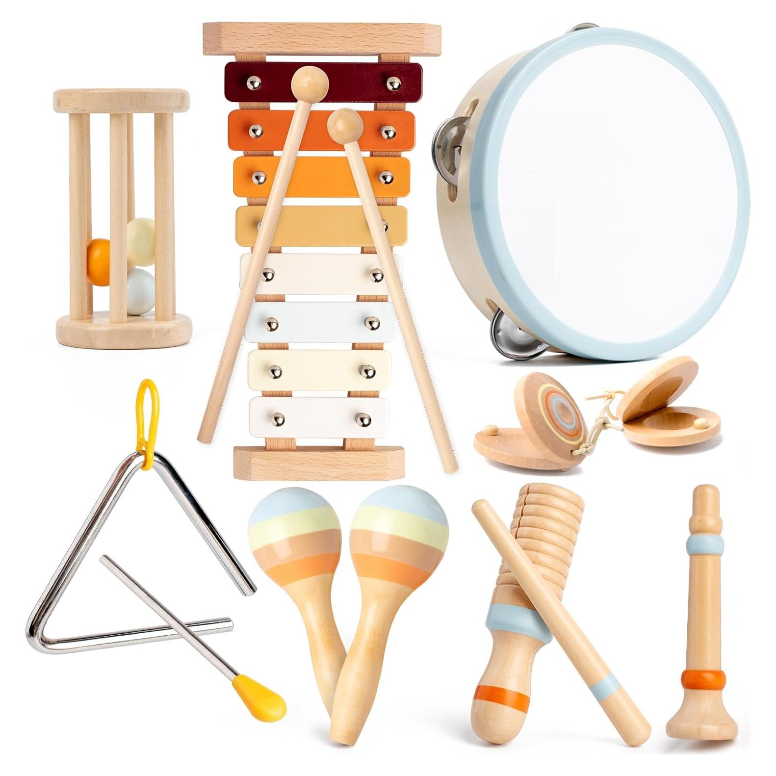 Baby Musical Instruments, Montessori Wooden Toys for Toddlers 1-3, Neutral Colors Percussion Instruments, Modern Boho Xylophone for Kids, Preschool Educational Baby Musical Toys