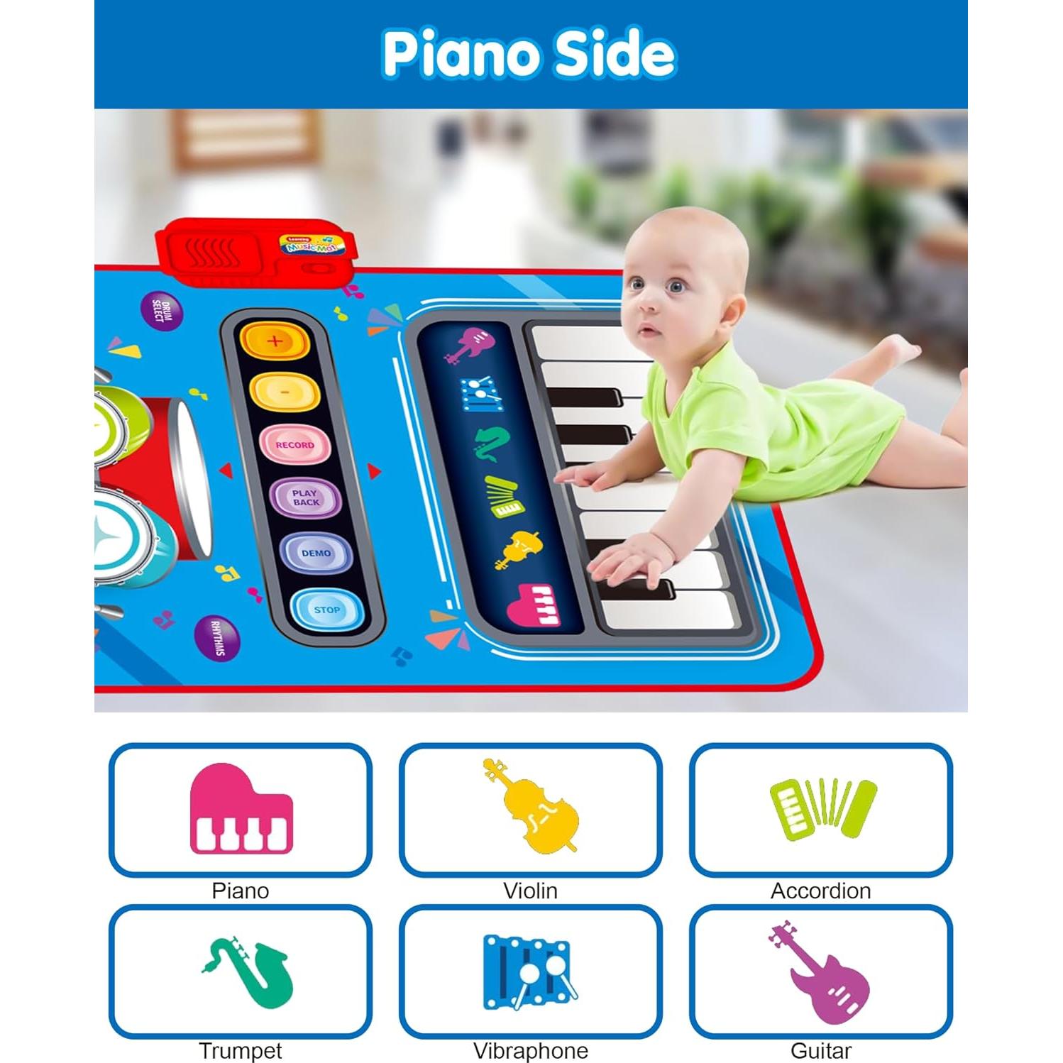 Alfombra Musical para Bebés DQMOON con Piano y Batería Azul