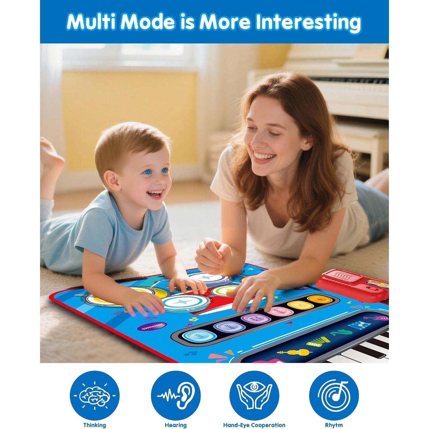 Alfombra Musical para Bebés DQMOON con Piano y Batería Azul