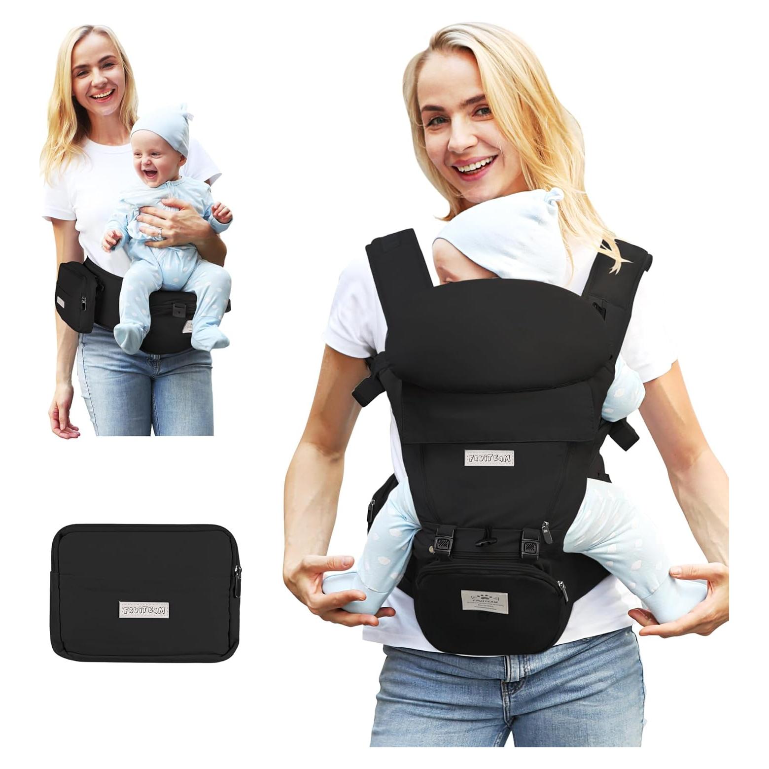 Portabebés ergonómico FRUITEAM 6 en 1 negro para 0-48 meses