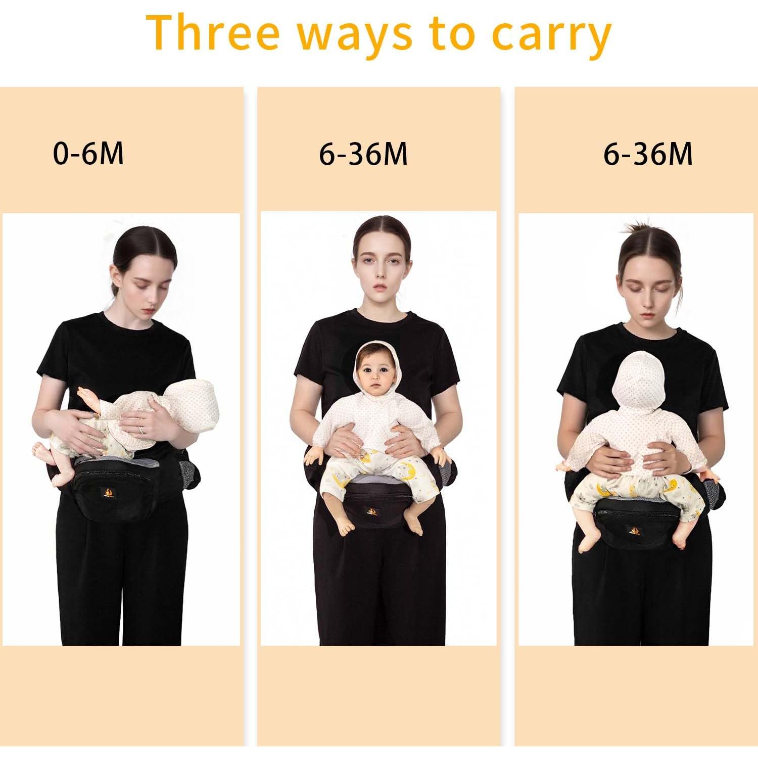 Portabebés ergonómico ajustable negro 3-18 kg para bebés