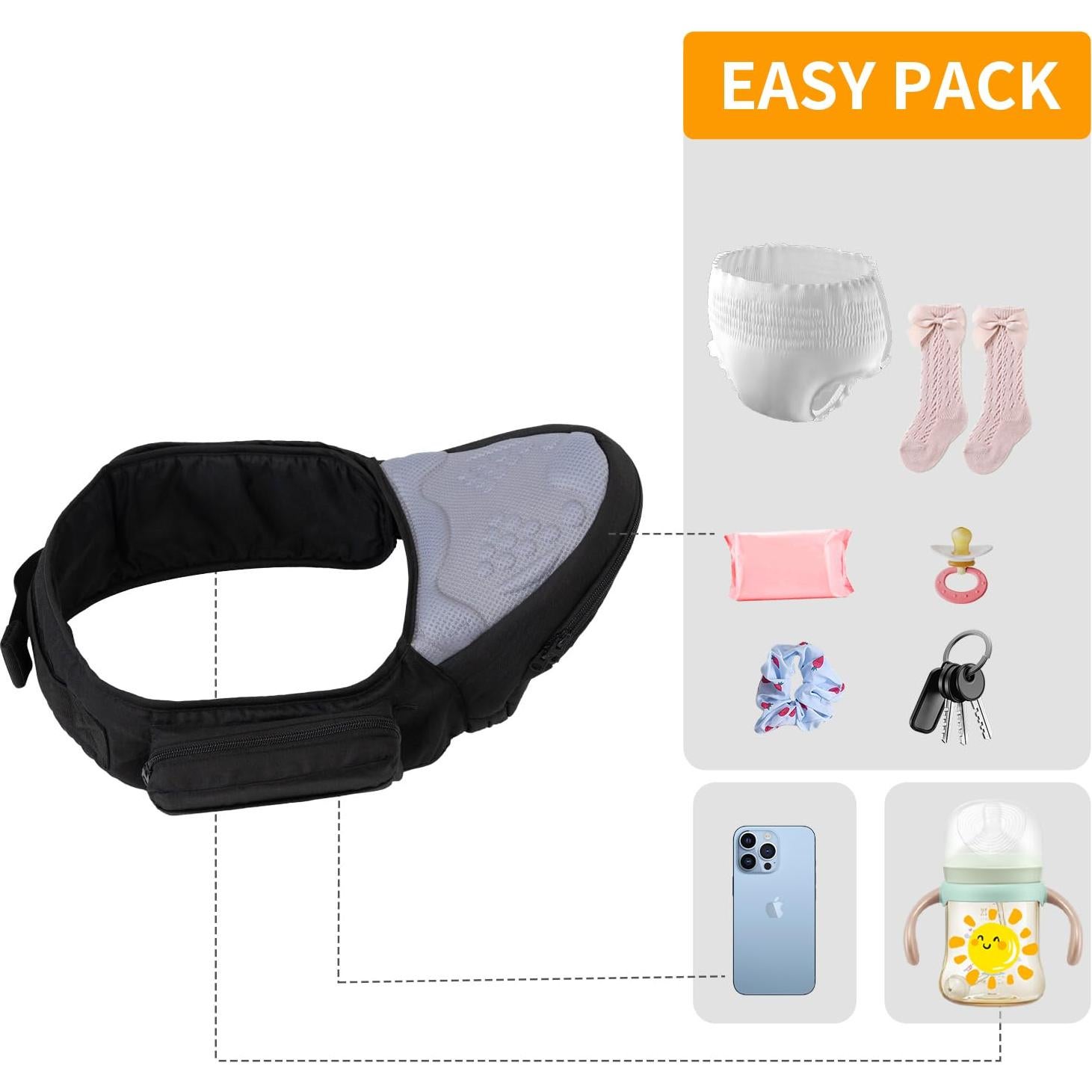 Portabebés ergonómico ajustable negro 3-18 kg para bebés