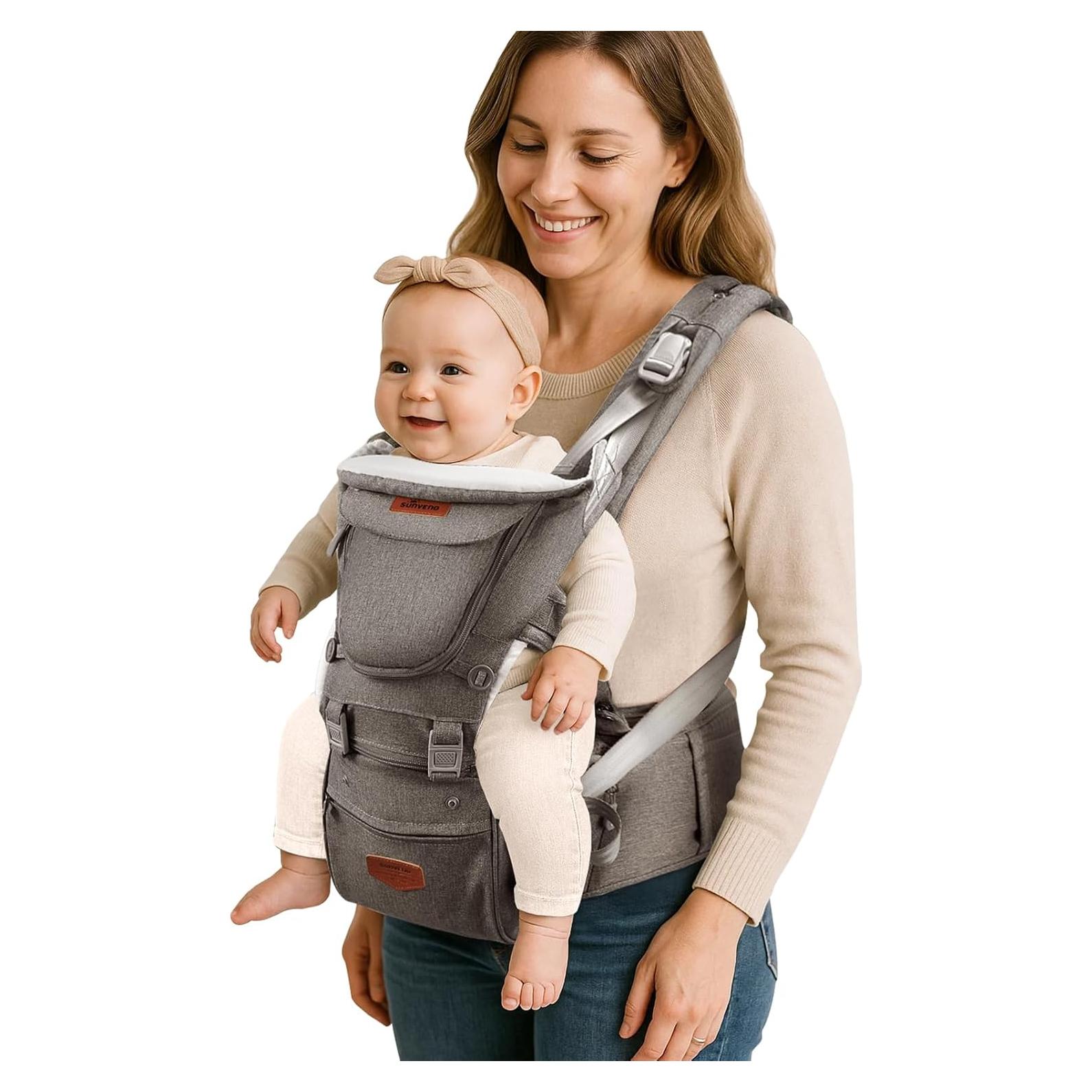 Portabebés Ergonómico SUNVENO 3 en 1 Gris, Soporta 20 kg