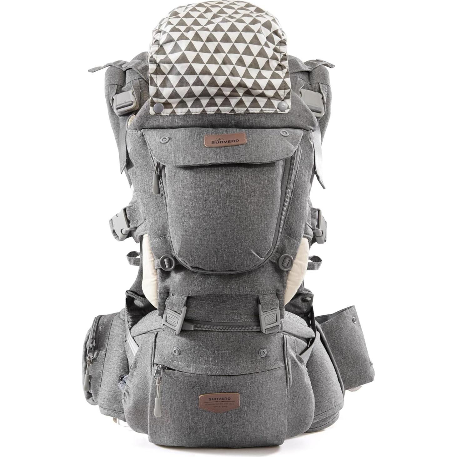 Portabebés Ergonómico SUNVENO 3 en 1 Gris, Soporta 20 kg