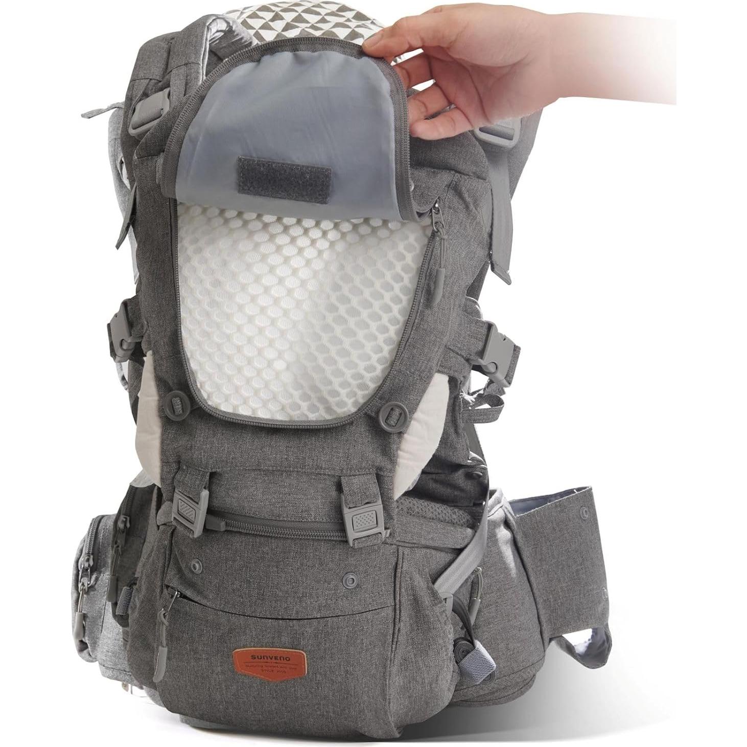 Portabebés Ergonómico SUNVENO 3 en 1 Gris, Soporta 20 kg