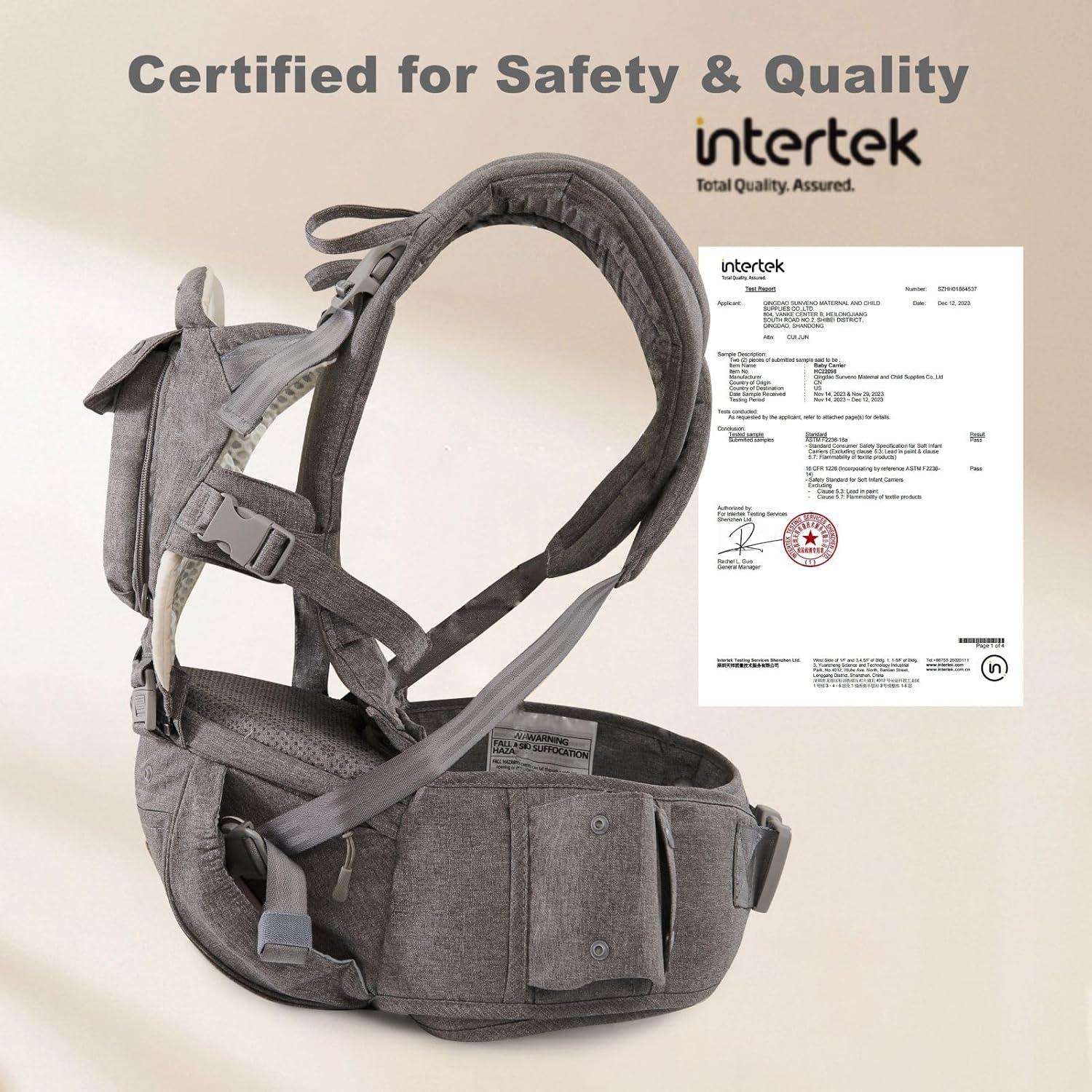 Portabebés Ergonómico SUNVENO 3 en 1 Gris, Soporta 20 kg