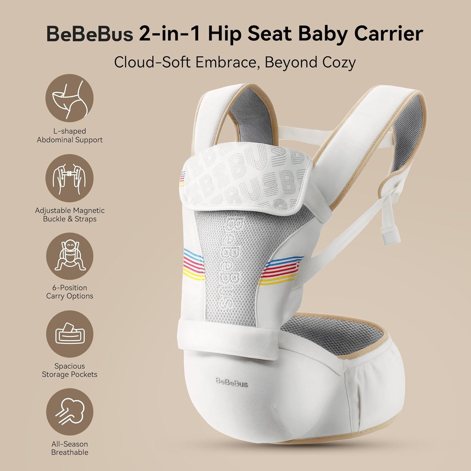 Portabebés ergonómico BeBeBus 2-en-1 hasta 20 kg, cadera y espalda