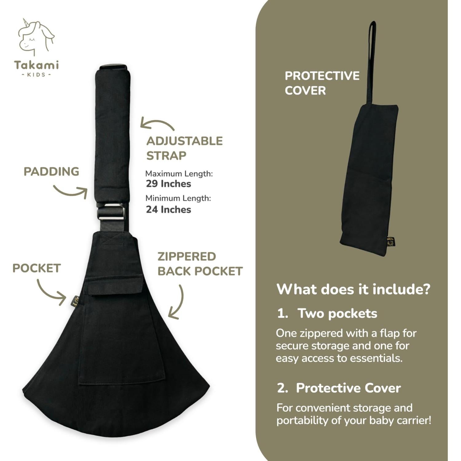 Portabebés Ergonómico Ajustable Takami Negro para Niños 0-3 Años