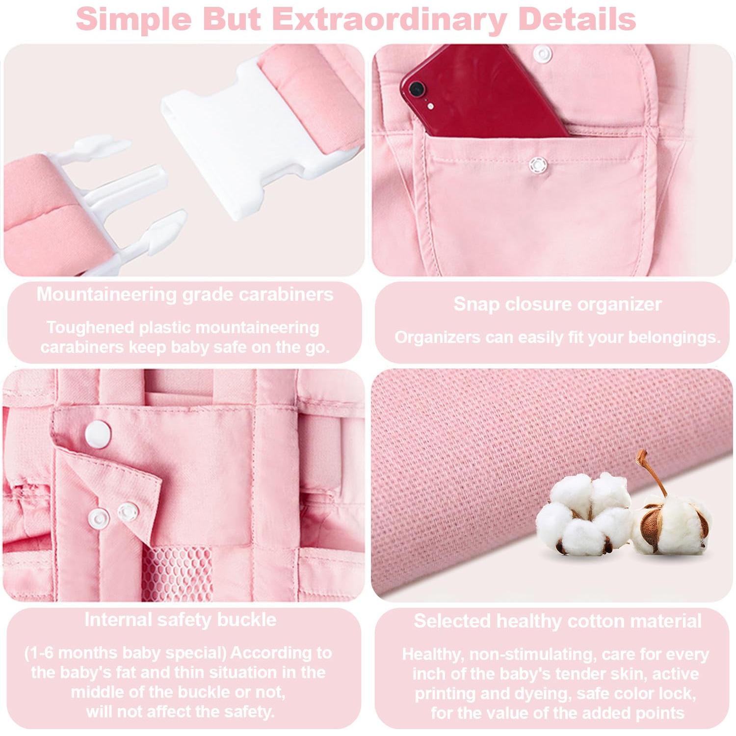 Portabebés 4-en-1 POVENK Rosa Ergonómico Ajustable 3-20 kg