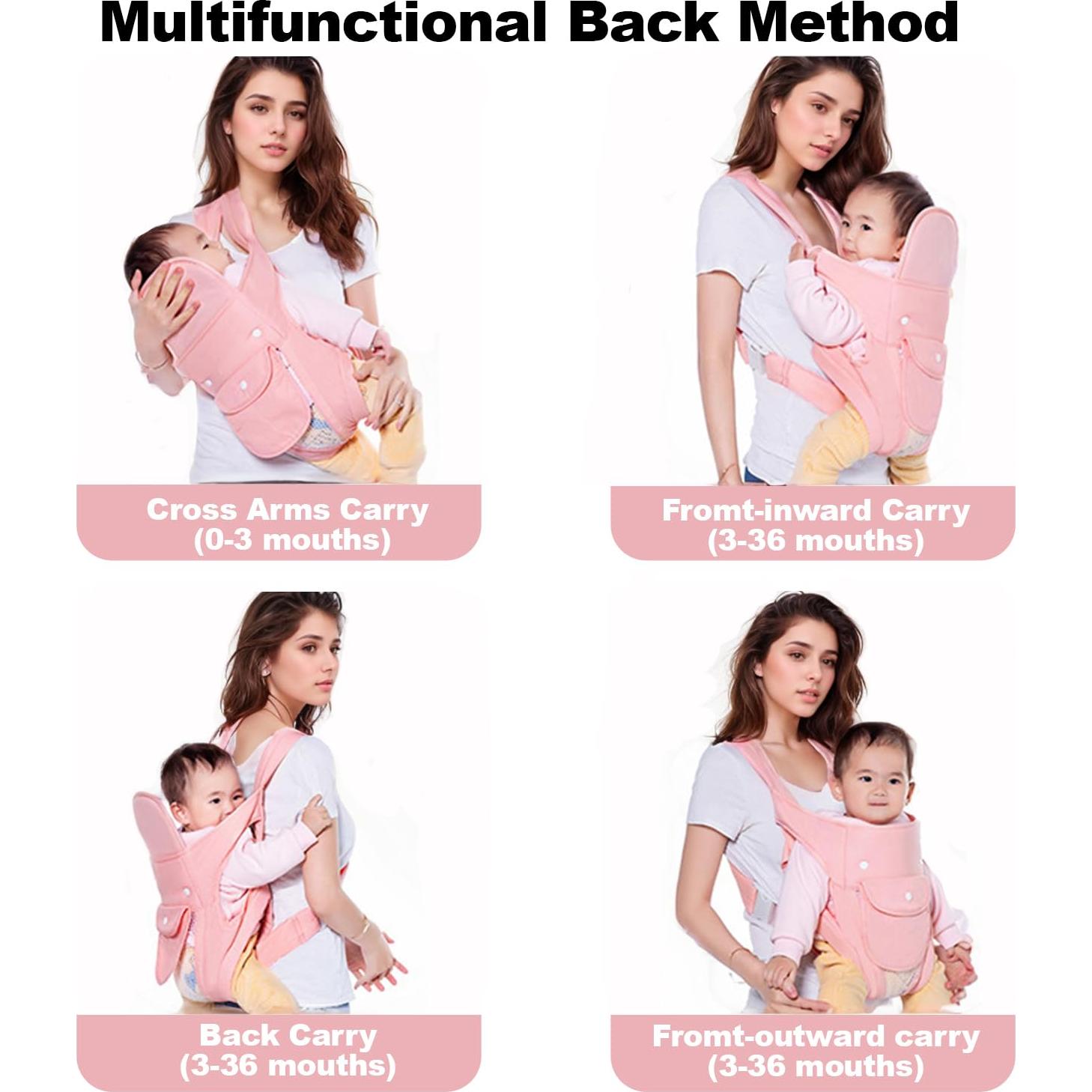 Portabebés 4-en-1 POVENK Rosa Ergonómico Ajustable 3-20 kg