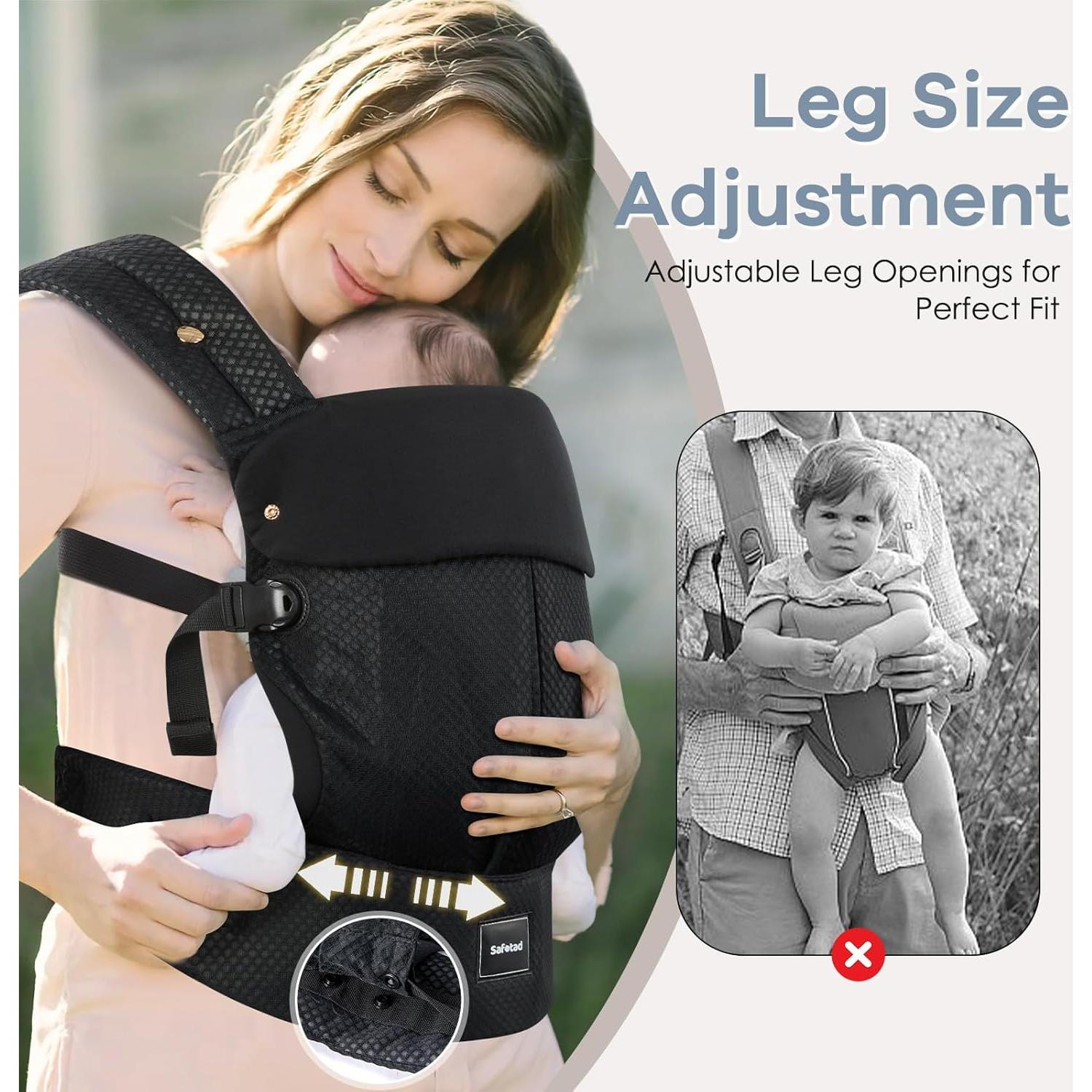 Portabebés Ergonómico Safotad Negro con Soporte Lumbar