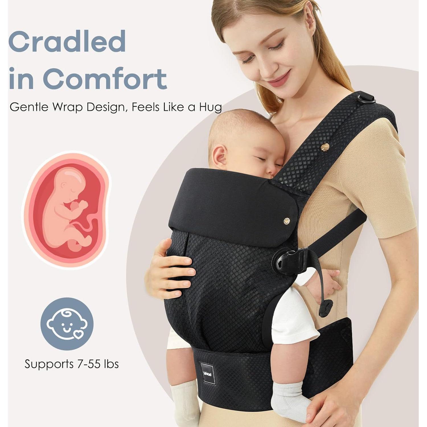 Portabebés Ergonómico Safotad Negro con Soporte Lumbar