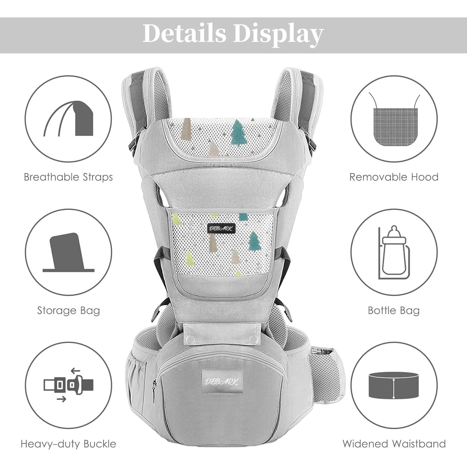 Portabebés ergonómico Debark 6 en 1 para bebés 0-36 meses Gris