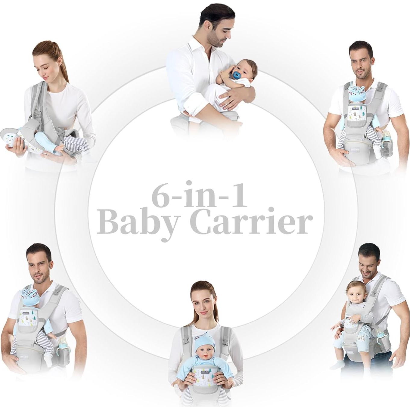 Portabebés ergonómico Debark 6 en 1 para bebés 0-36 meses Gris