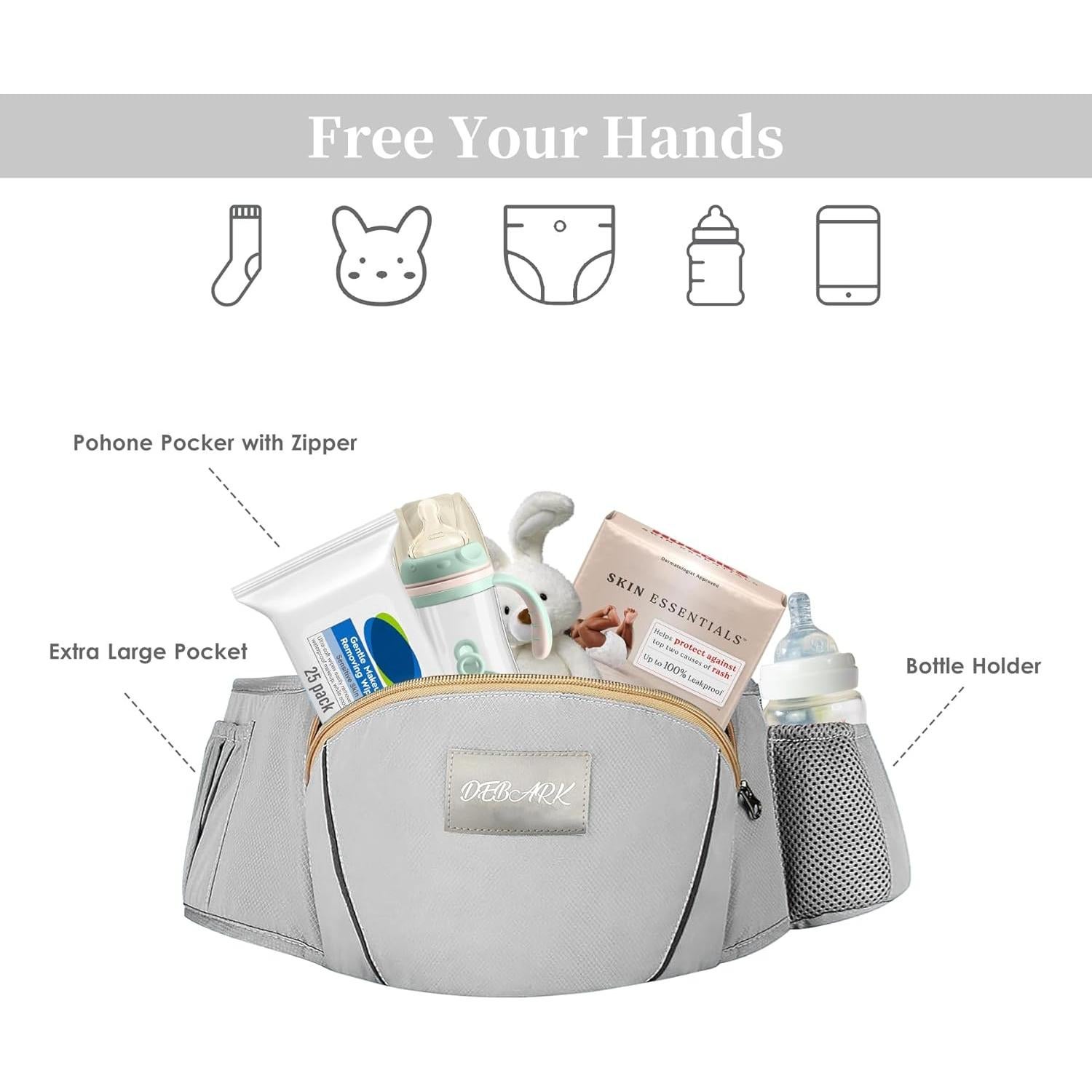 Portabebés ergonómico Debark 6 en 1 para bebés 0-36 meses Gris