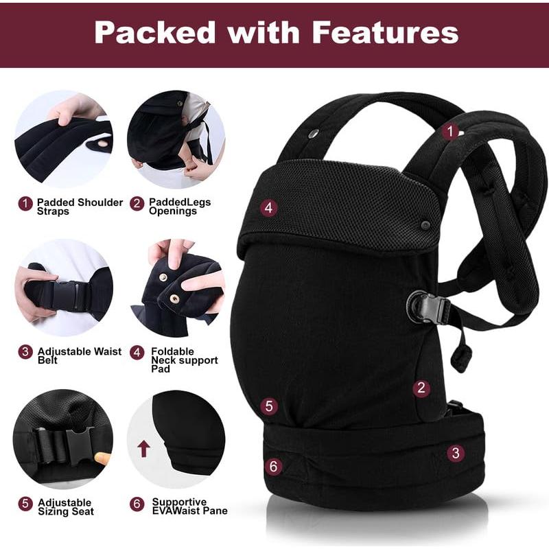 Portabebés QETRABONE Ergonómico 3.2-20.4 kg Negro