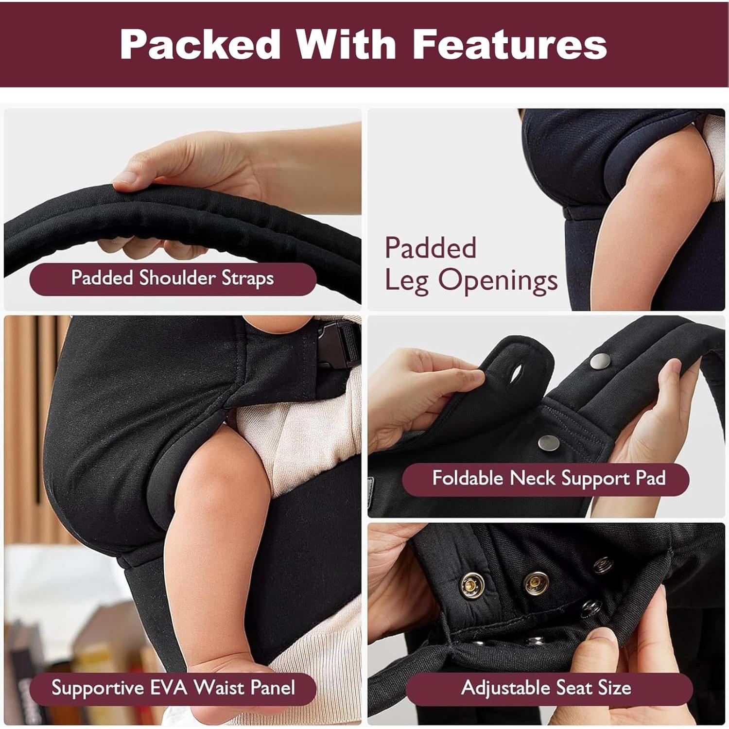 Portabebés QETRABONE Ergonómico 3.2-20.4 kg Negro