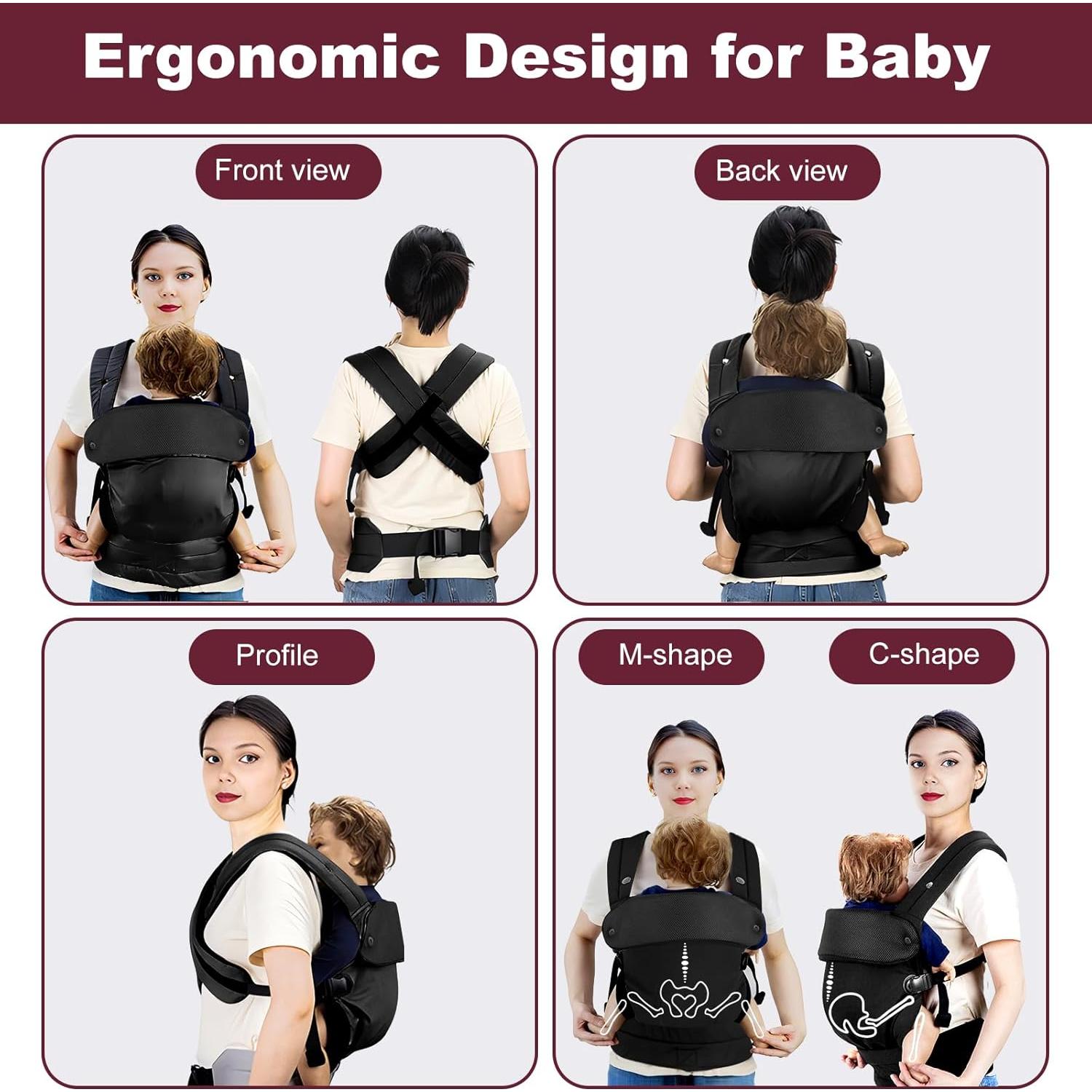 Portabebés QETRABONE Ergonómico 3.2-20.4 kg Negro