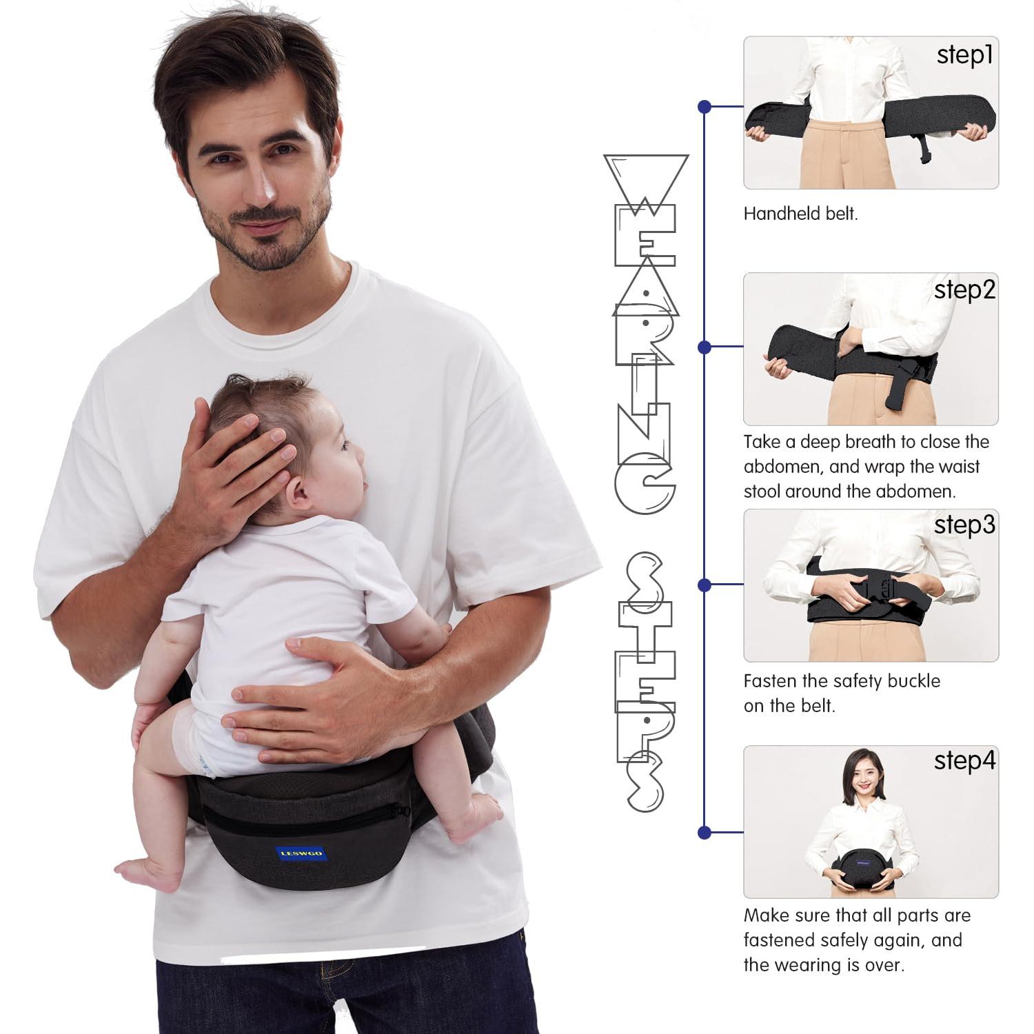 Portabebés Ergonómico Ajustable con Bolsillos - Negro