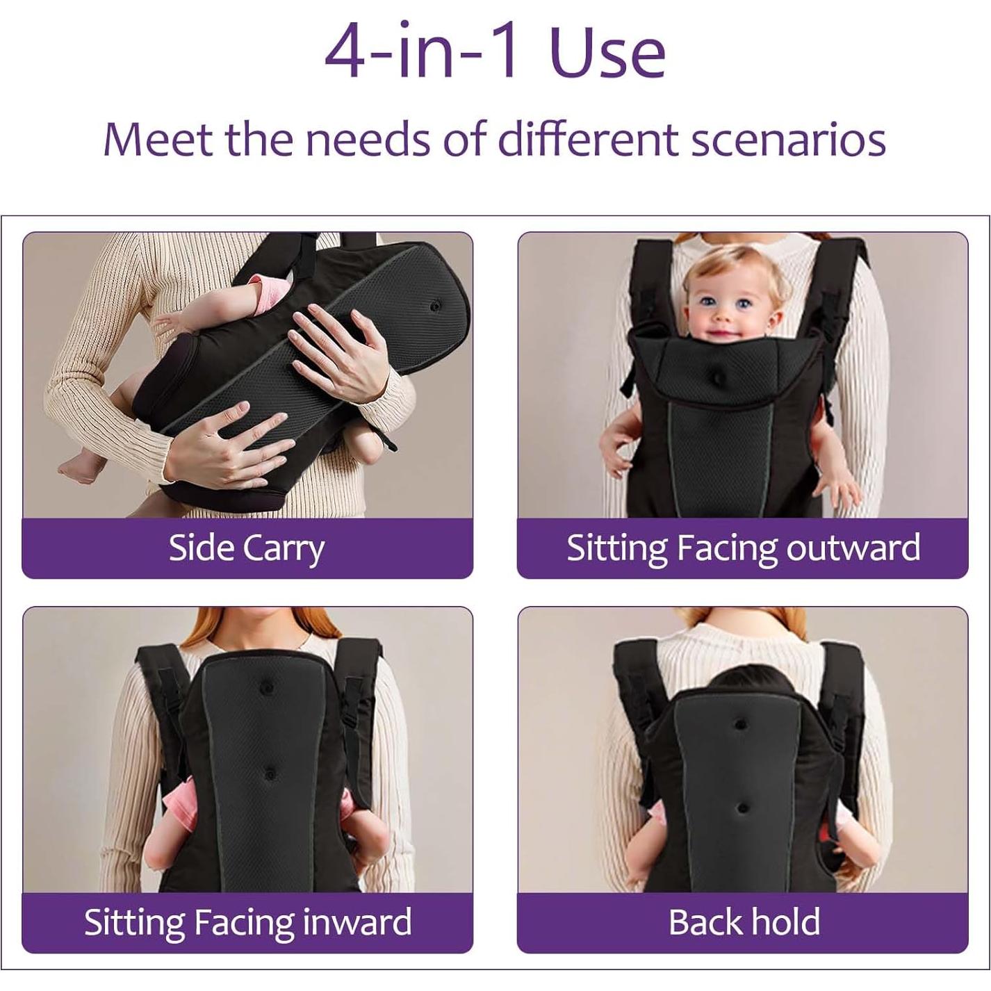 Portabebés Ergonómico 4 en 1 Negro - Malla Transpirable