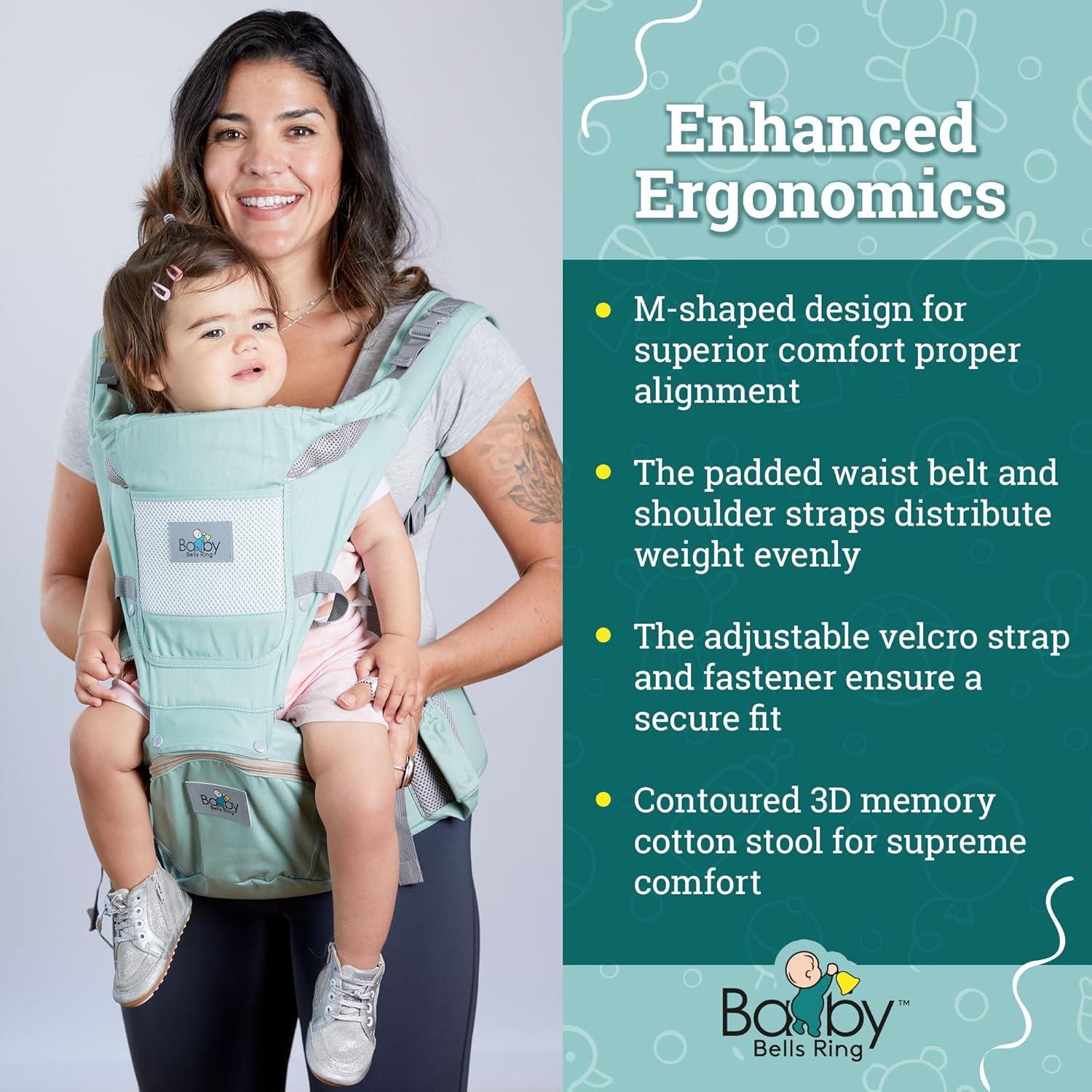 Portabebés ergonómico Baby Bells Ring 6 en 1 con almacenamiento
