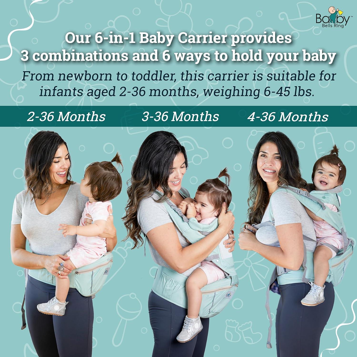 Portabebés ergonómico Baby Bells Ring 6 en 1 con almacenamiento