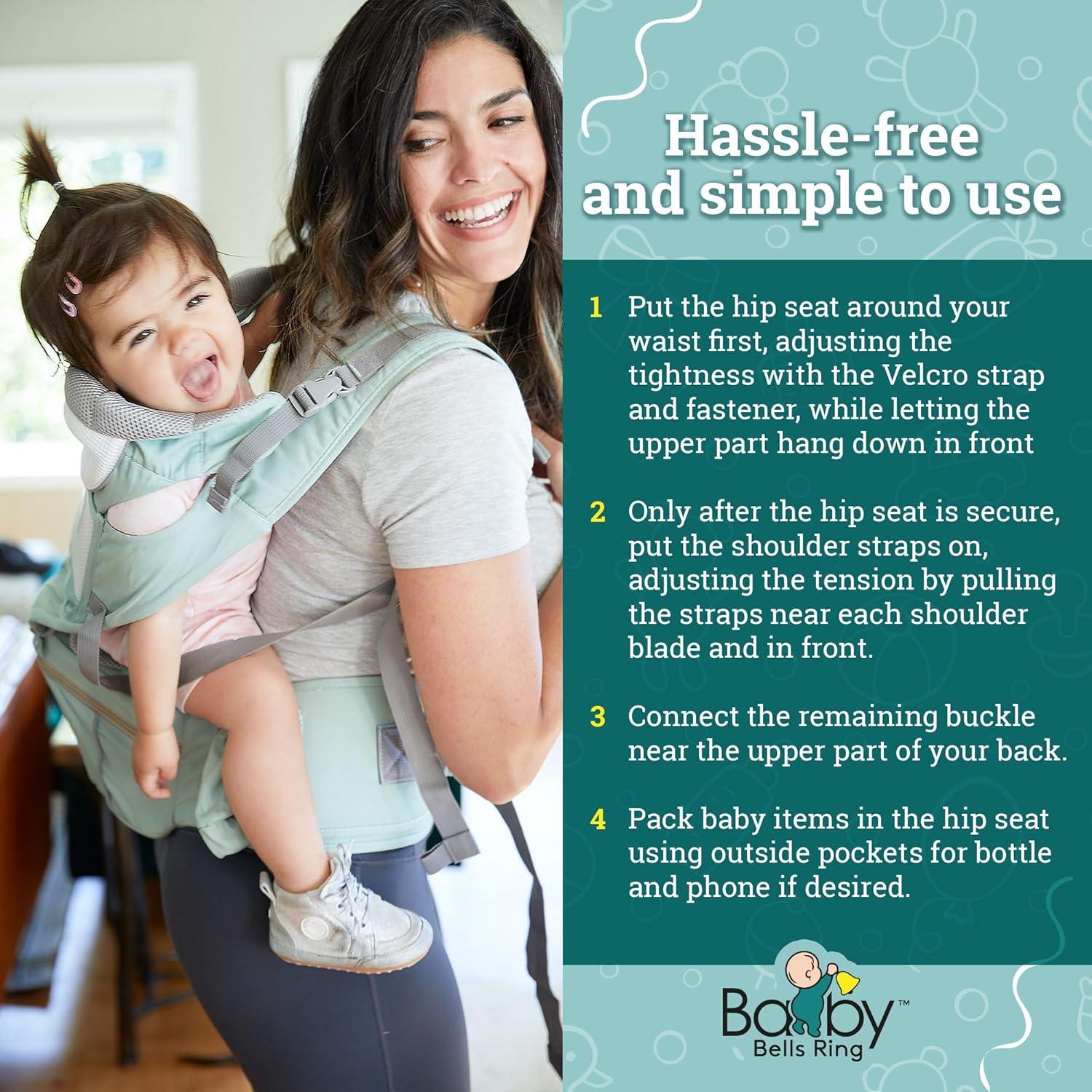 Portabebés ergonómico Baby Bells Ring 6 en 1 con almacenamiento