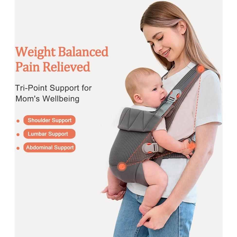 Portabebés Ergonómico BABYPARK Gris Oscuro para Recién Nacidos