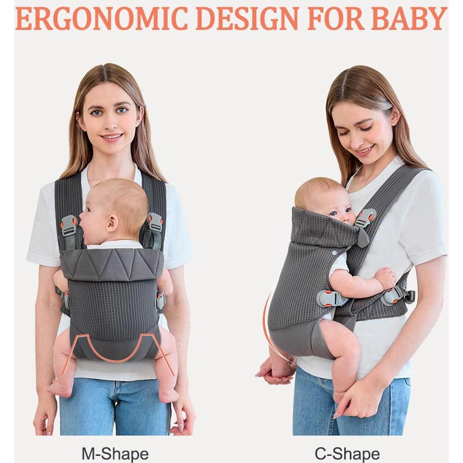 Portabebés Ergonómico BABYPARK Gris Oscuro para Recién Nacidos