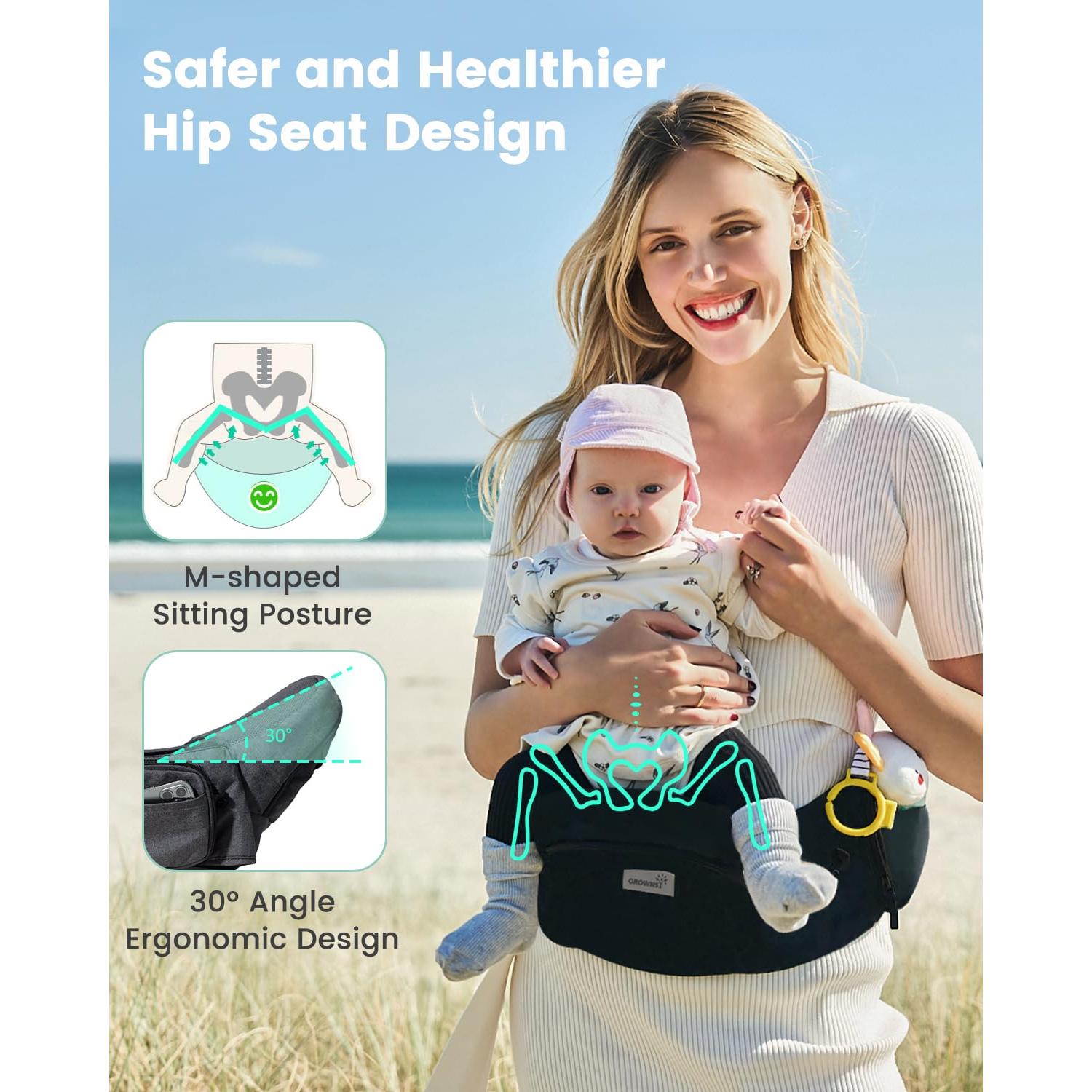 Portabebés GROWNSY Negro Ergonómico para 0-30 kg