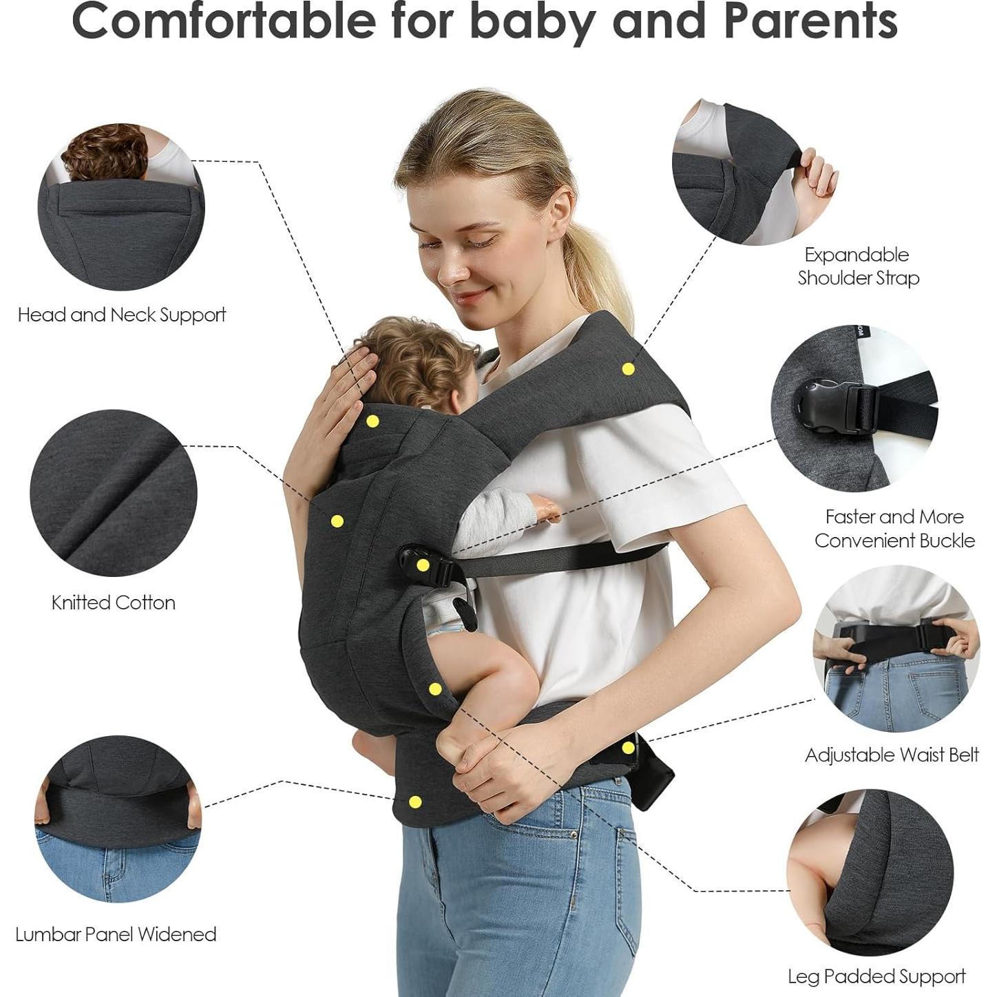 Portabebés ergonómico Misswisdom gris oscuro 3.2-13.6 kg