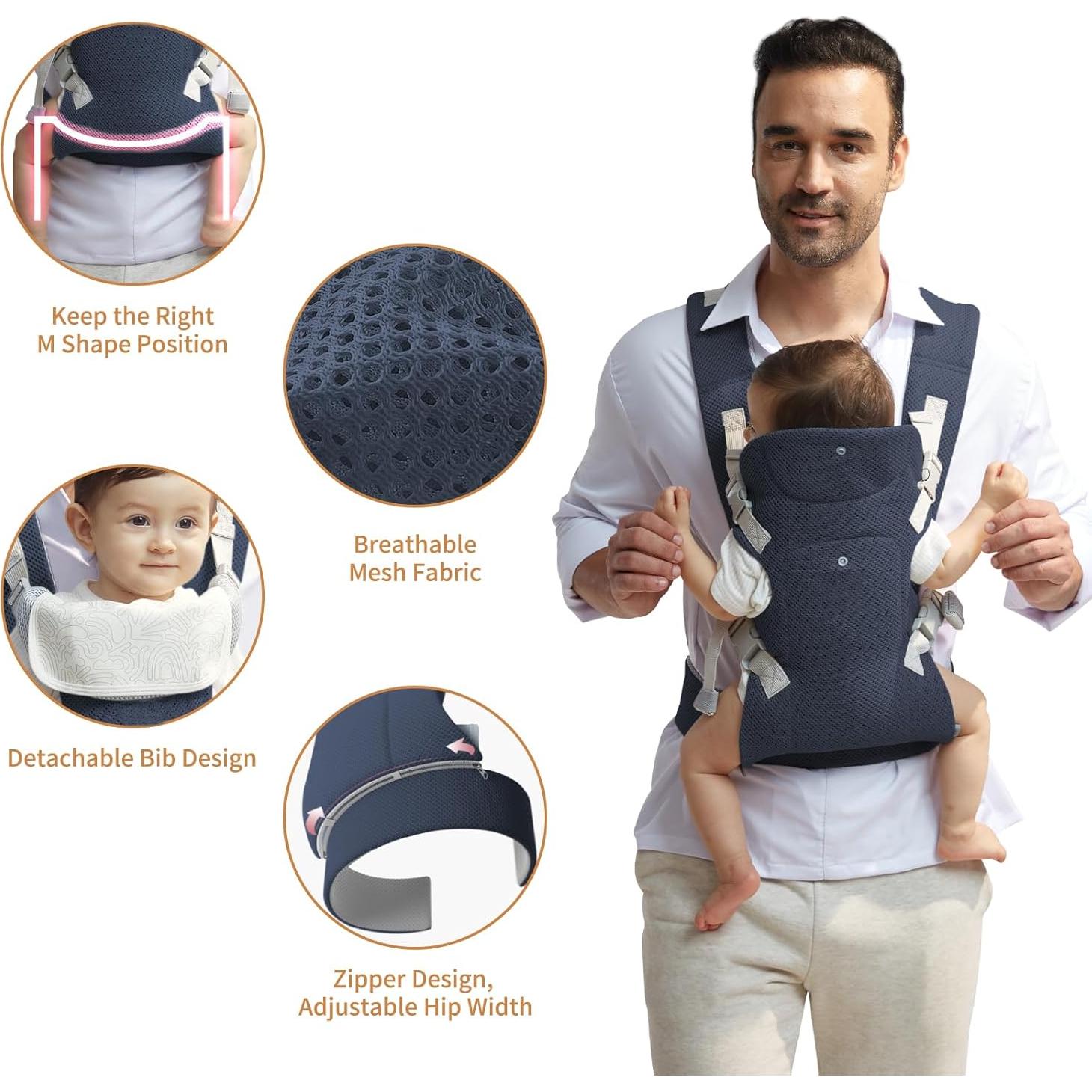 Portabebés Ergonómico IULONEE Azul Marino Ajustable 15kg