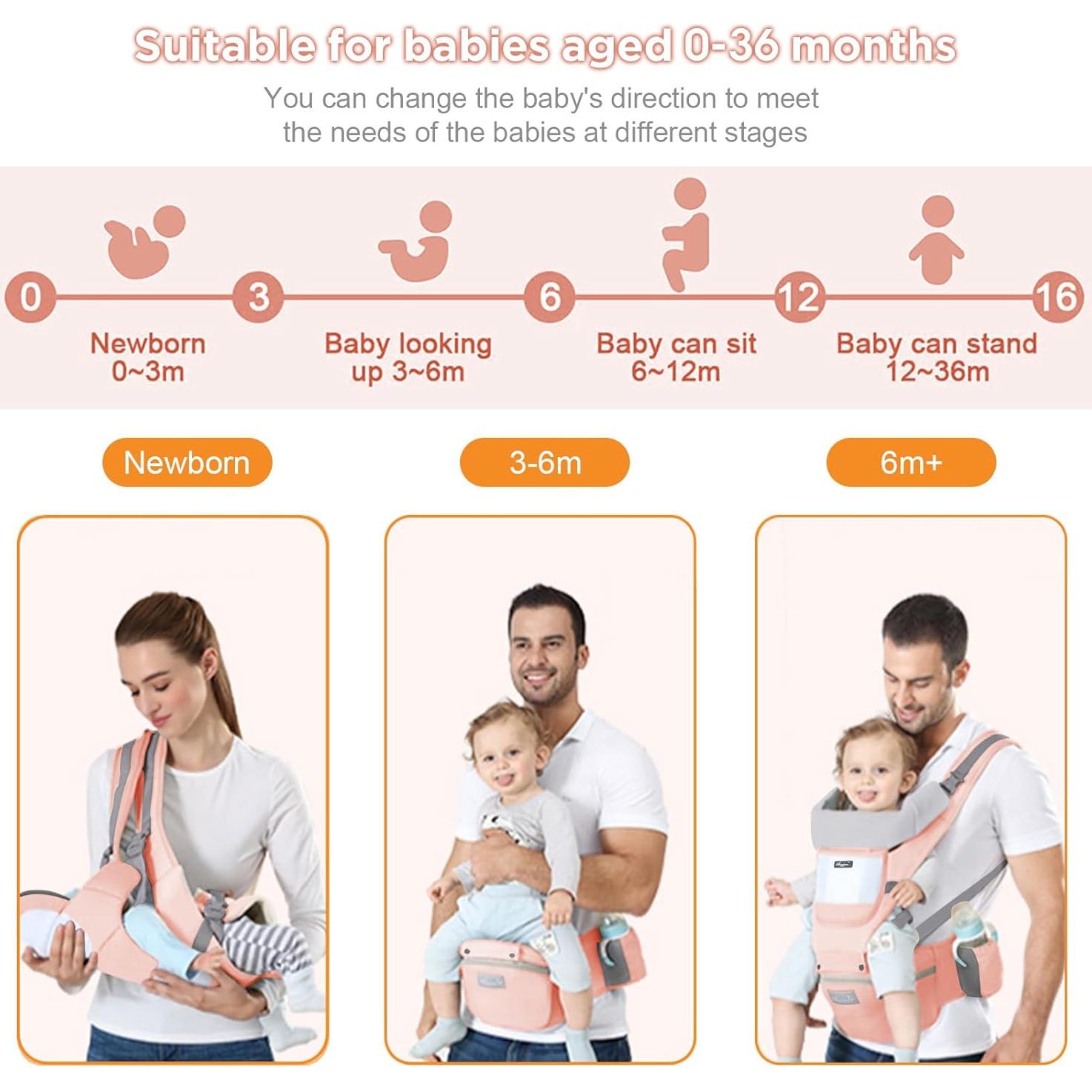 Portabebés ergonómico M Dsign 9 en 1 Rosa 3-20 kg