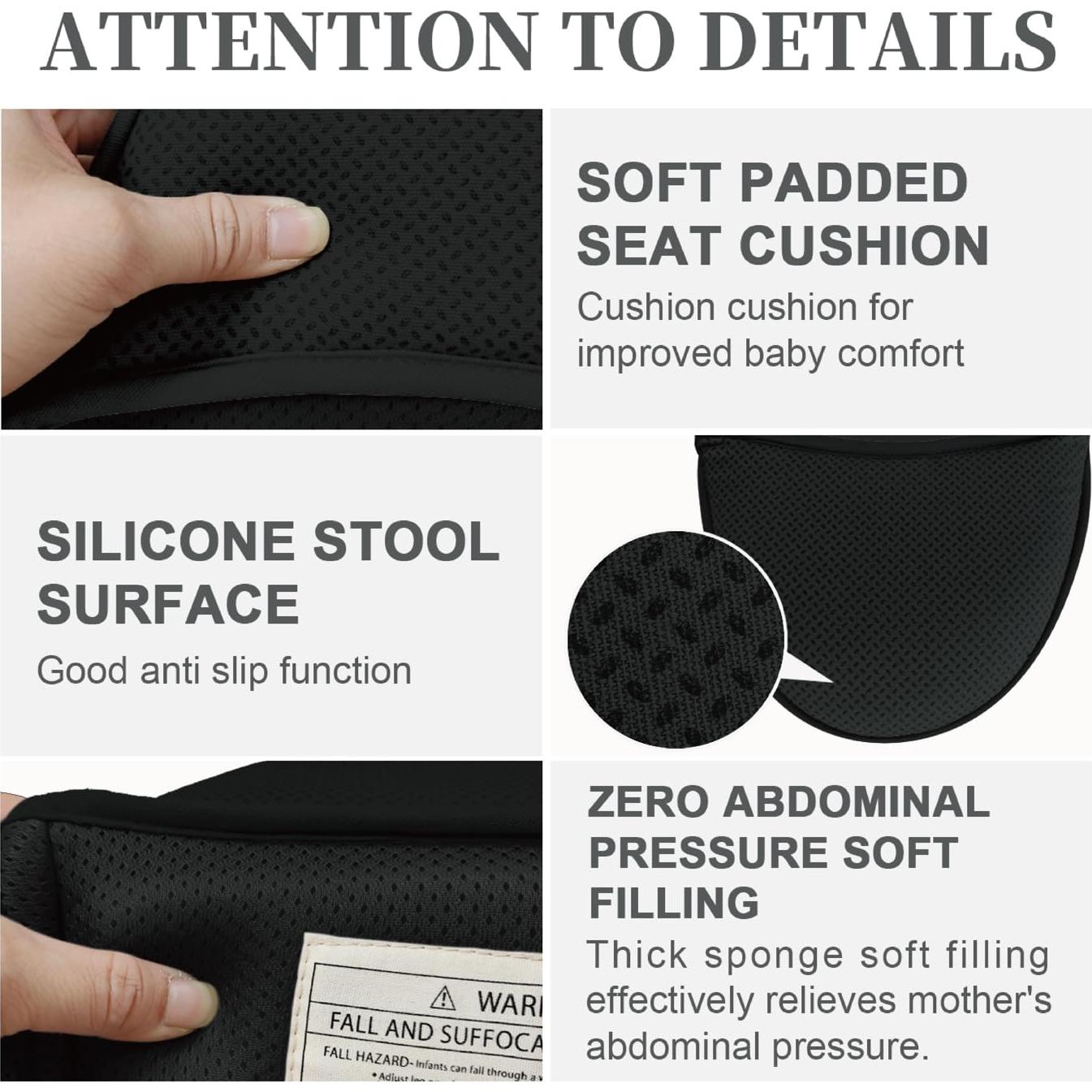 Portabebés 6 en 1 Ajustable Cadera Negro - Para 0 a 36 Meses