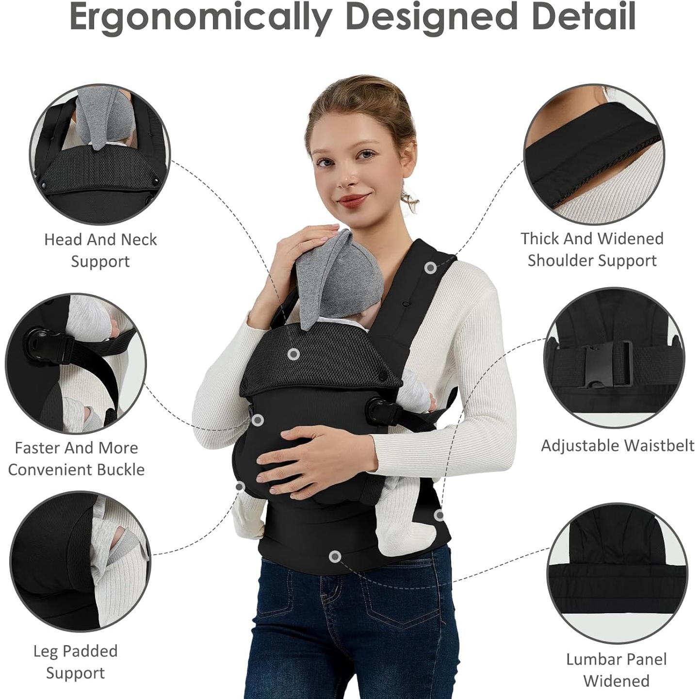 Portabebés ergonómico Mamá y Bebé negro ajustable 0.46 kg