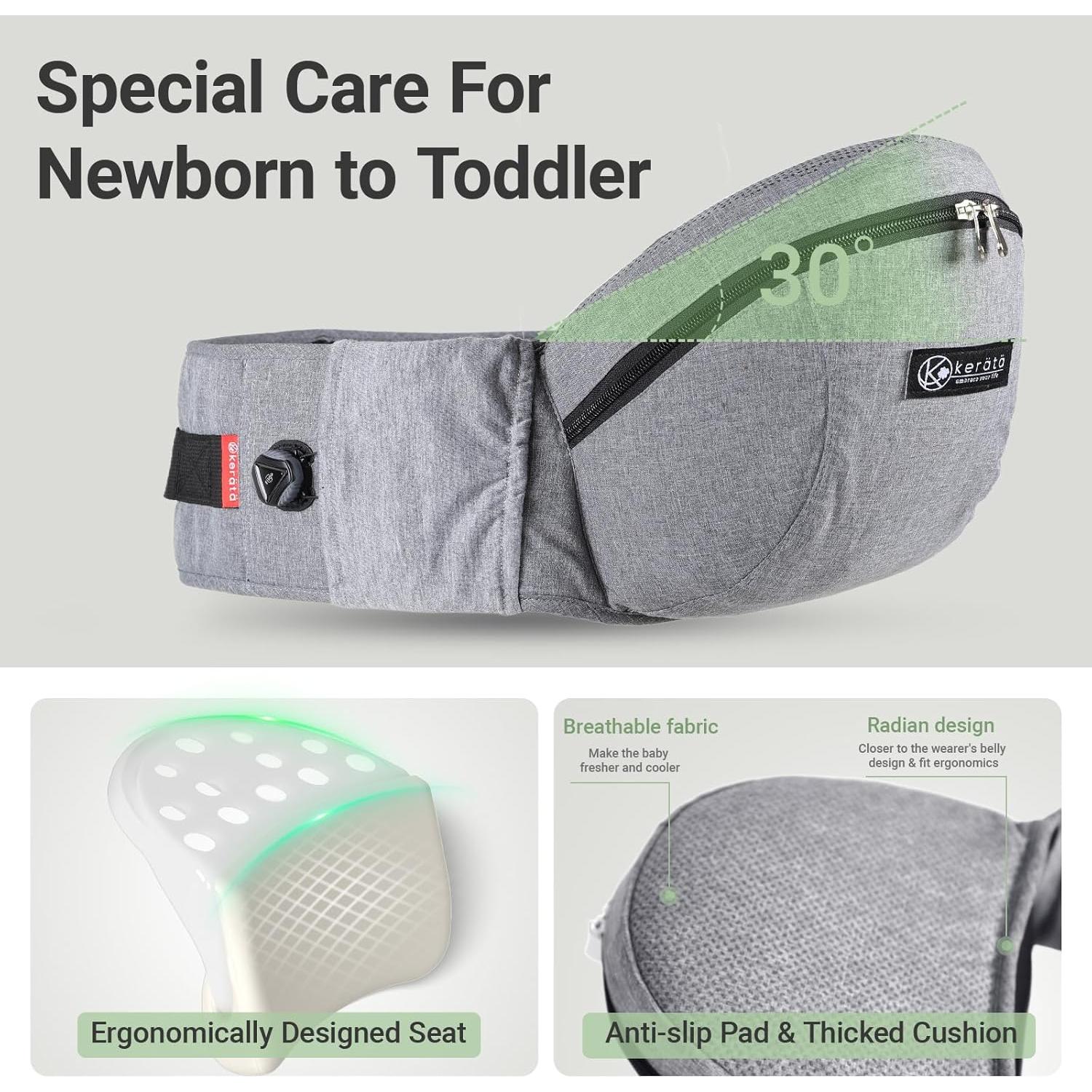 Portabebés Ergonómico Kerata Gris para Bebés hasta 20.4kg