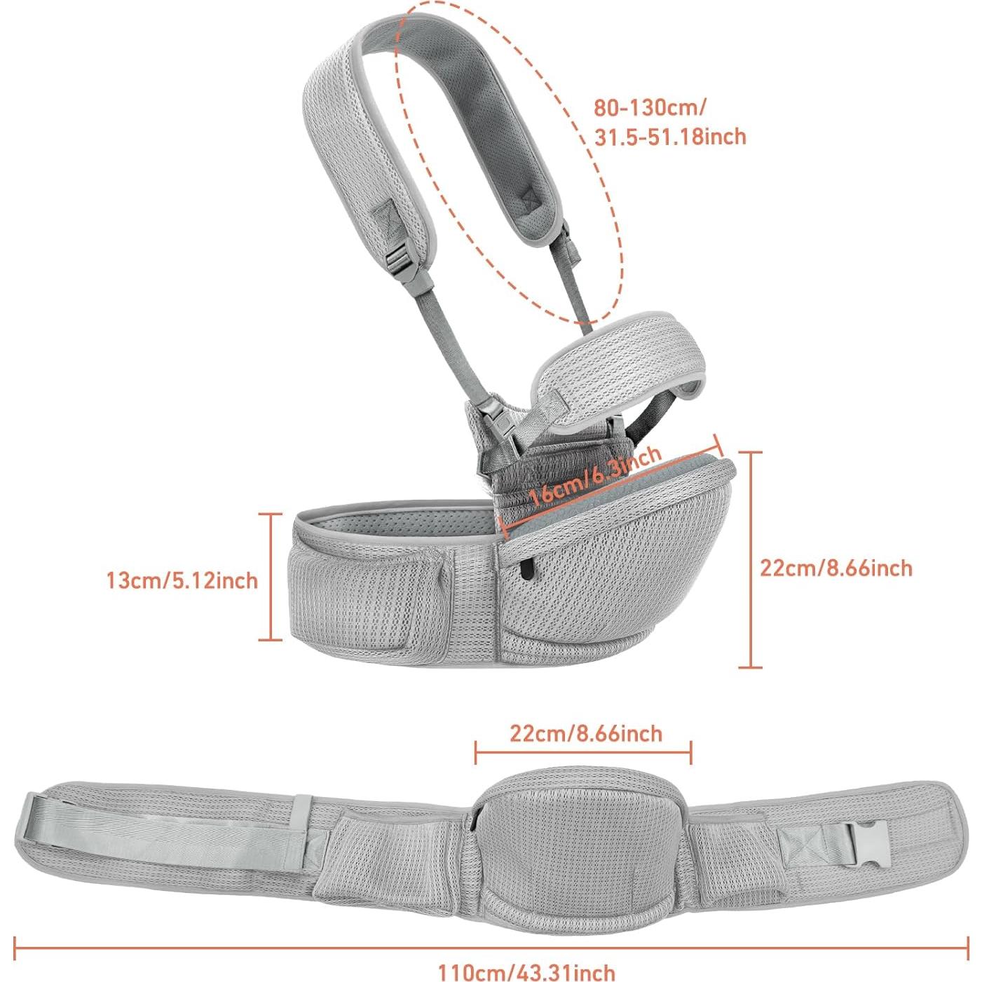 Portabebés IULONEE Hip Seat Gris Ergonométrico 3-20 kg