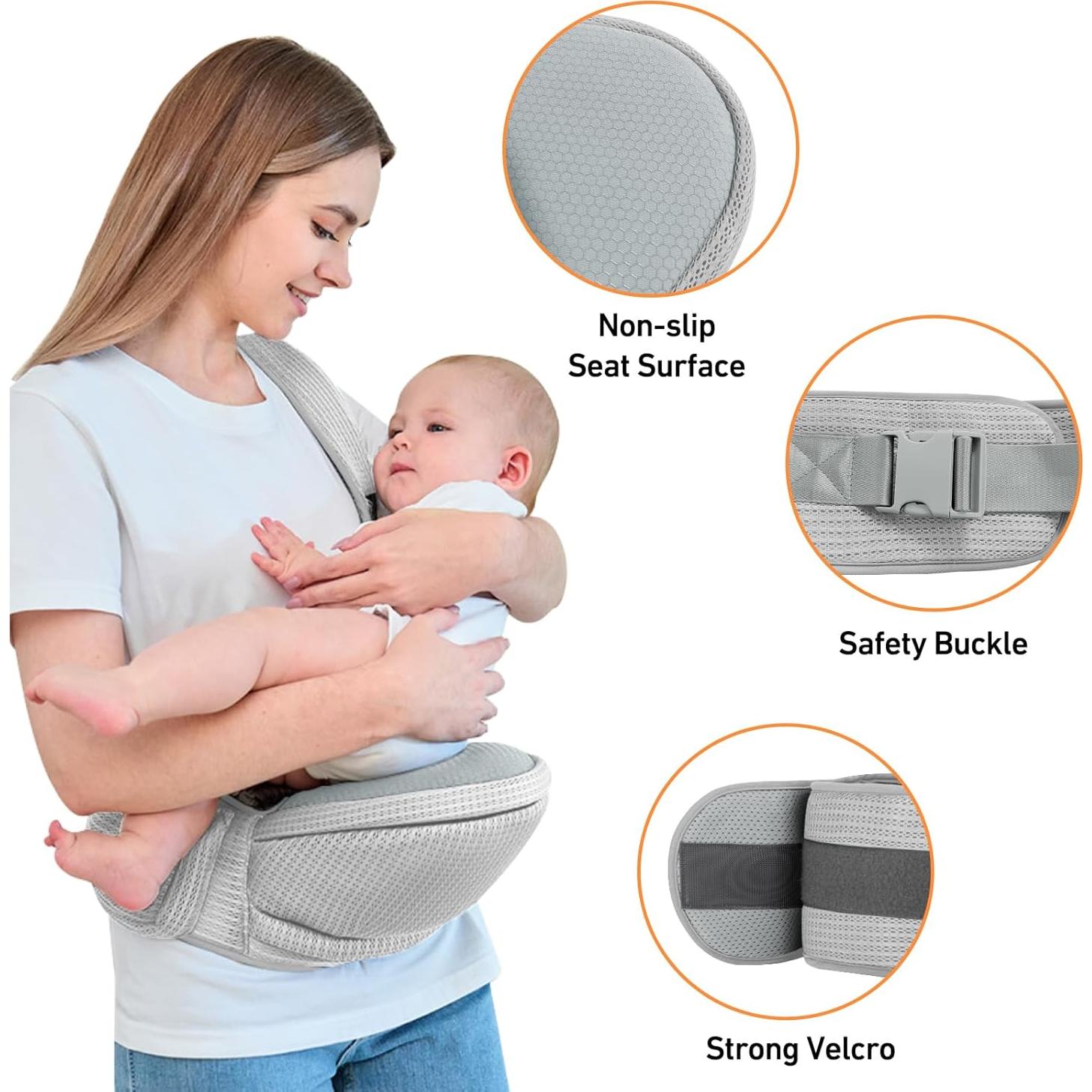 Portabebés IULONEE Hip Seat Gris Ergonométrico 3-20 kg