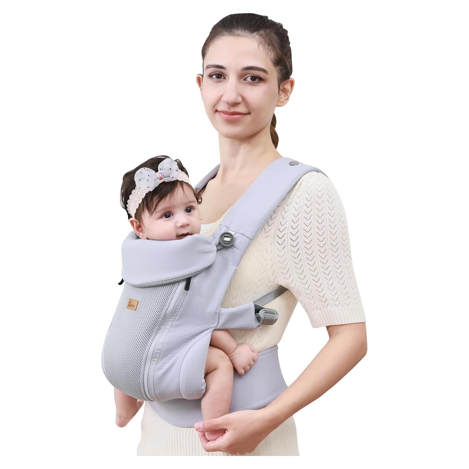 Portabebés CUBY Ajustable con Soporte y Protección Solar - Gris Claro