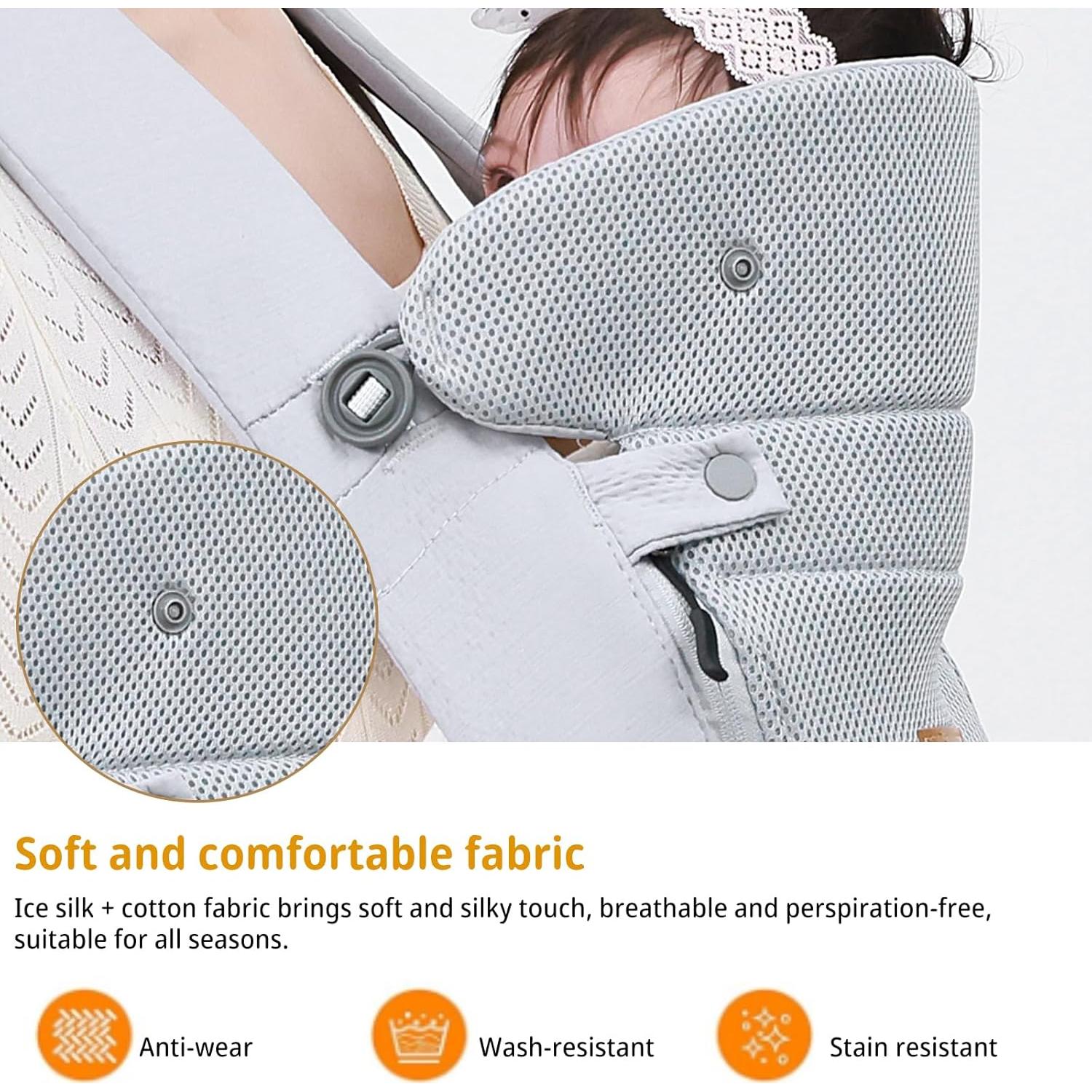 Portabebés CUBY Ajustable con Soporte y Protección Solar - Gris Claro