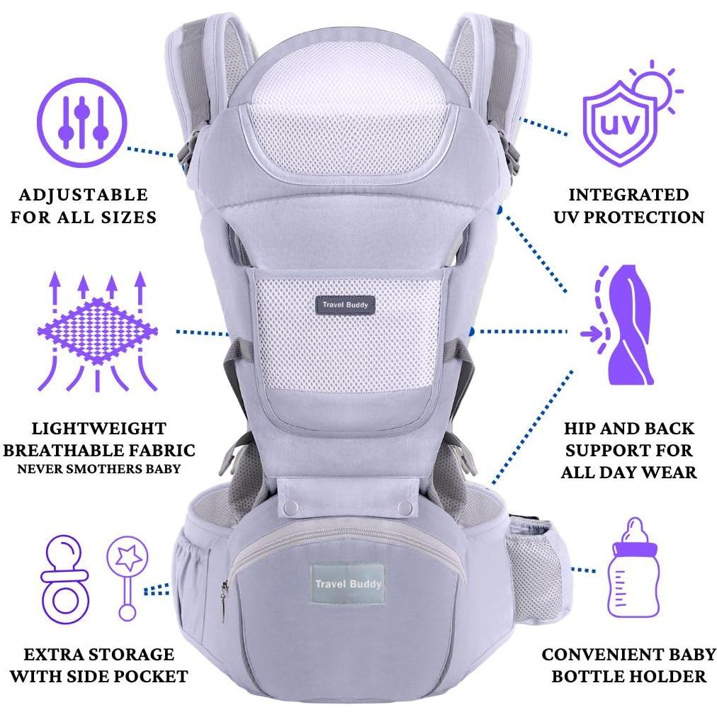 Transportador de Bebé Travel Buddy 4-en-1 Gris | Ergonómico y Ajustable