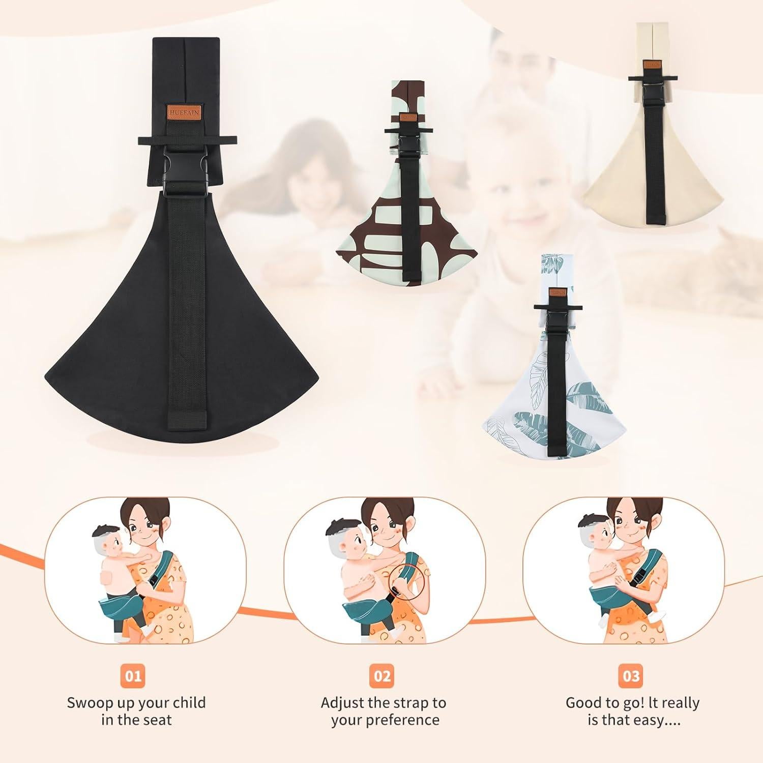 Fular Portabebés Huefain Ergonómico Negro y Cuadros 0.52 kg