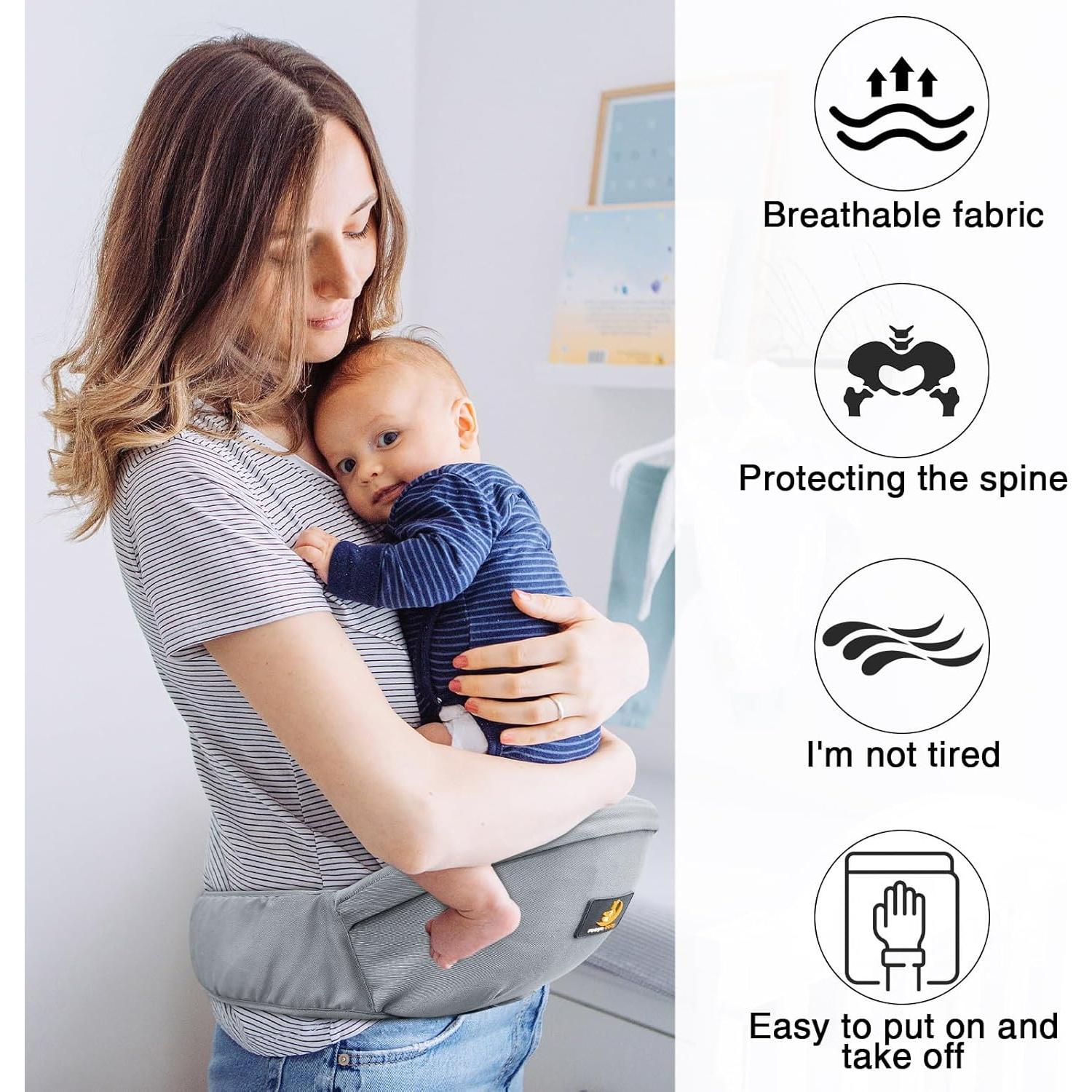 Portabebés de Cadera Ergonomico Gris - Soporta 3 a 20 kg