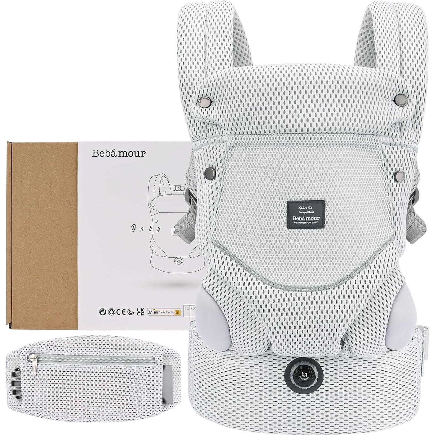 Portabebés Ergonómico Bebamour Gris 3-14.5kg Malla Transpirable