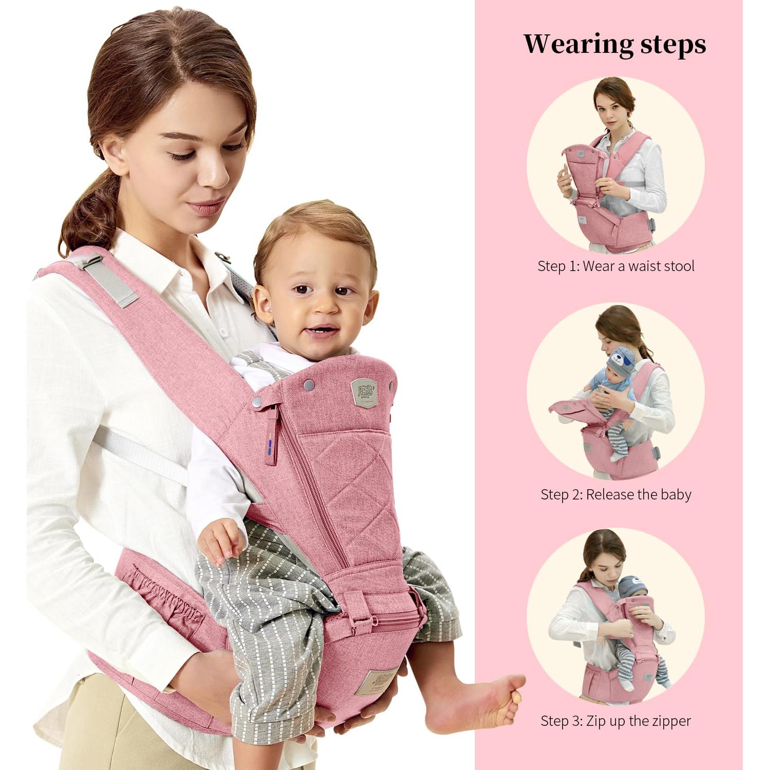 Portabebés ajustable 6 en 1 Rosa para 0-36 meses