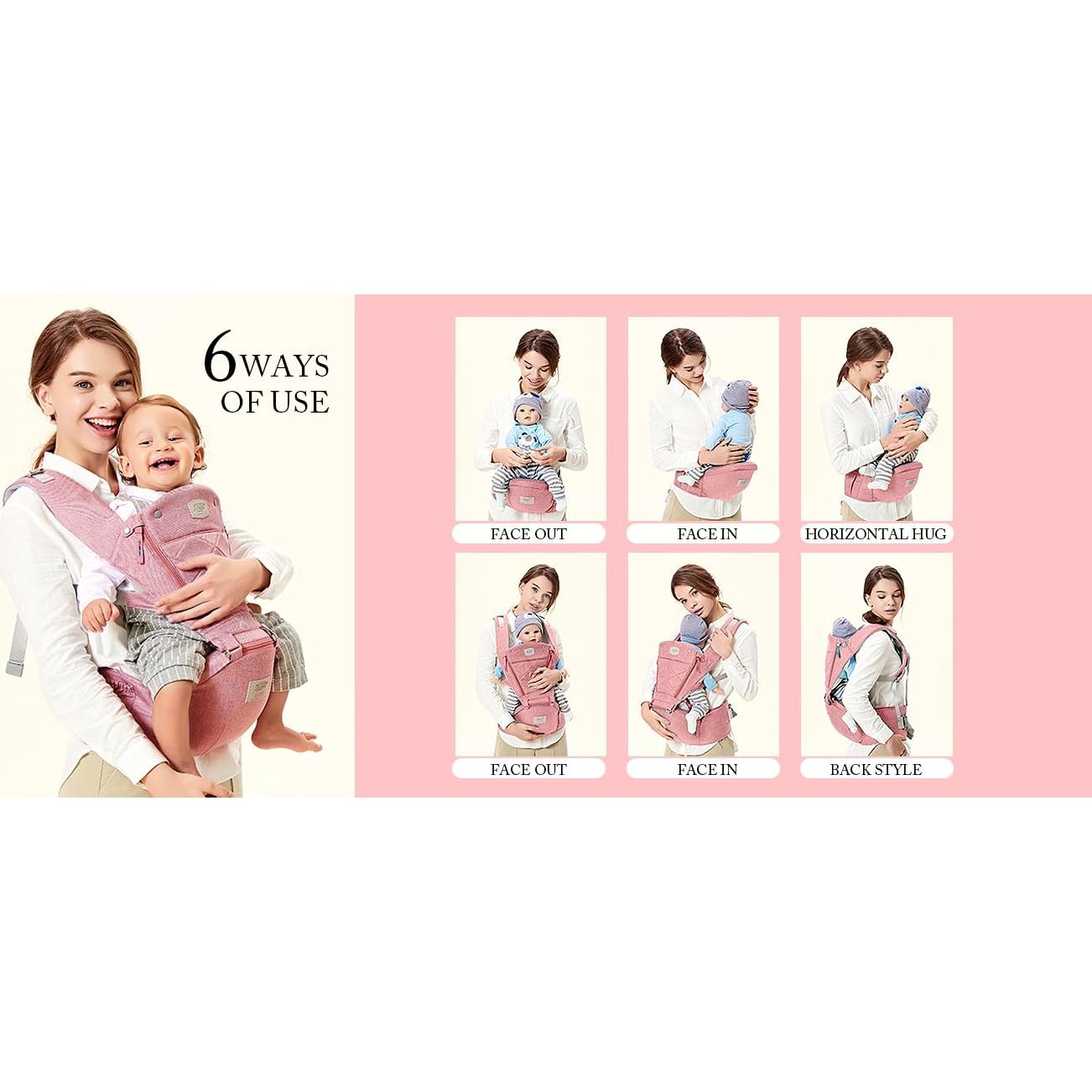 Portabebés ajustable 6 en 1 Rosa para 0-36 meses